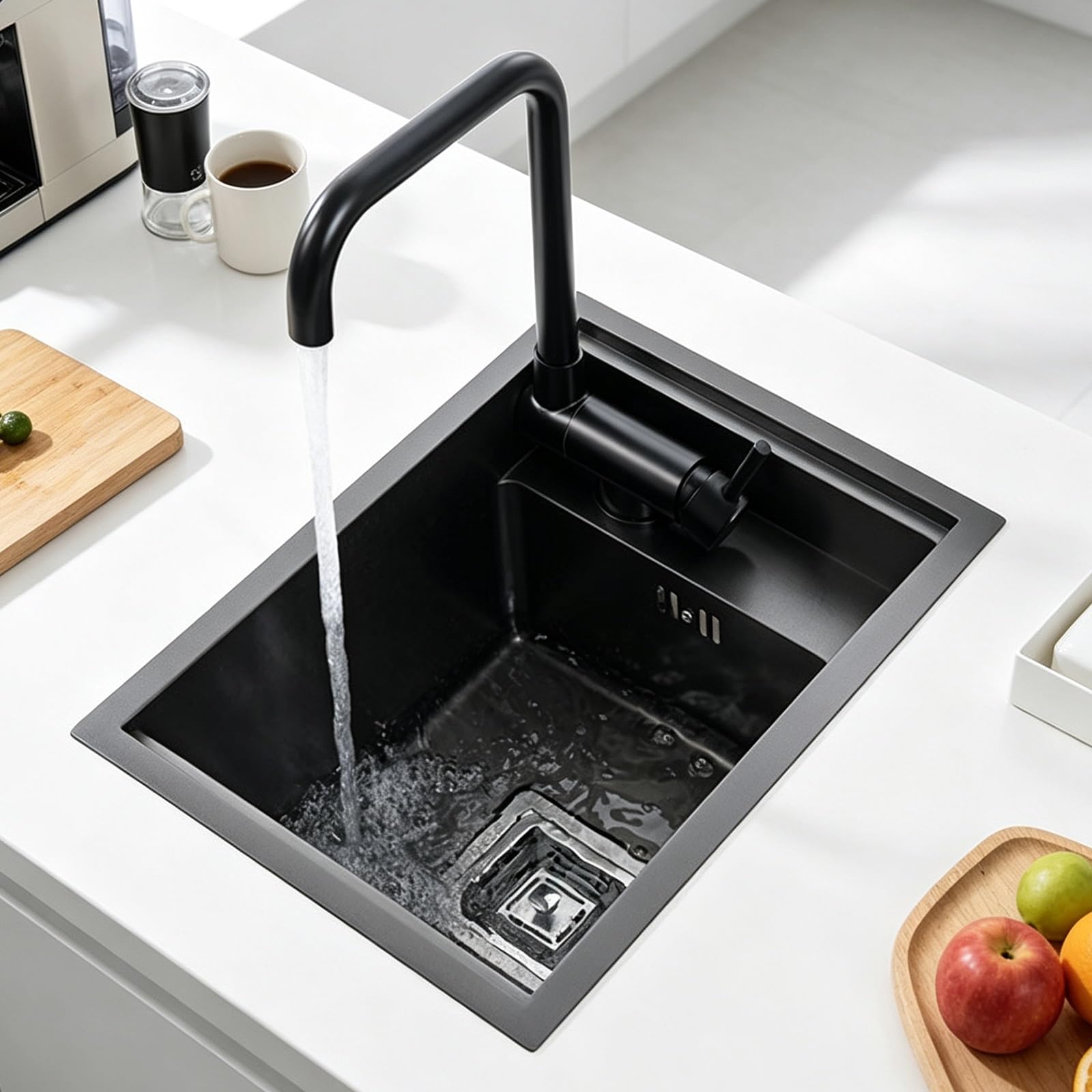 ZQFHSX Apartment Commercial Bar Mini Sink, Hidden Stainless Steel Kitchen Single Bowl, RV Concealed Sink with Lid and Foldable Faucet, Undermount Basin