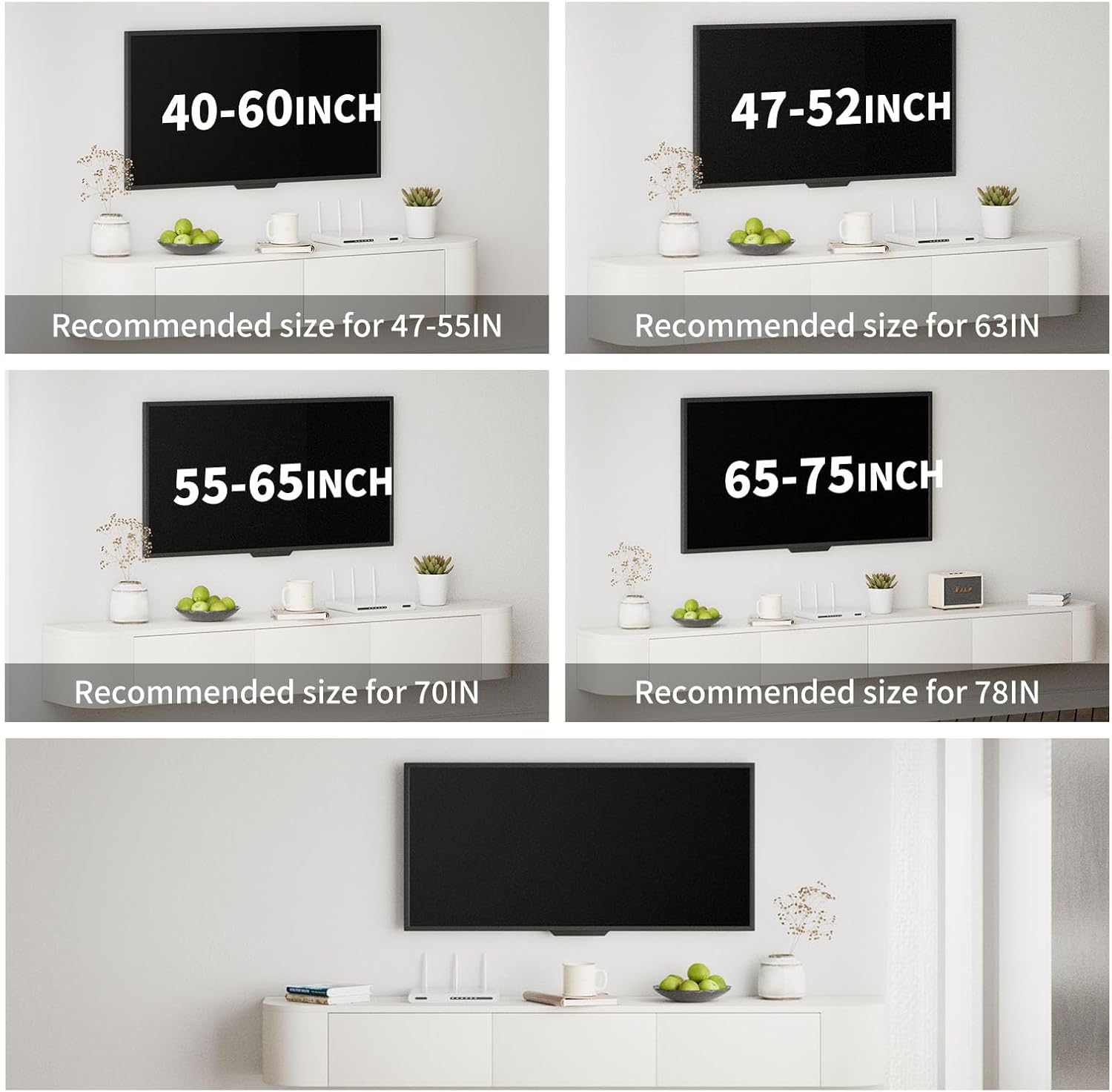 SHGJ&SOFT Floating TV Stand Wall Mounted Media Console with Door Entertainment Centerwith Storage Cabinets, Wall Mounted TV Shelf for Bedroom,Living Room (White, 55.1IN)