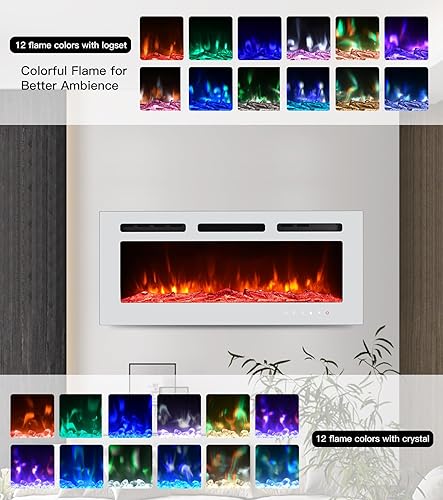 Miniatura 6 de Ergosoft Chimenea eléctrica extrafina de 4 pulgadas de grosor, chimenea empotrada y montada en la pared, llama y calor ajustables con control remoto