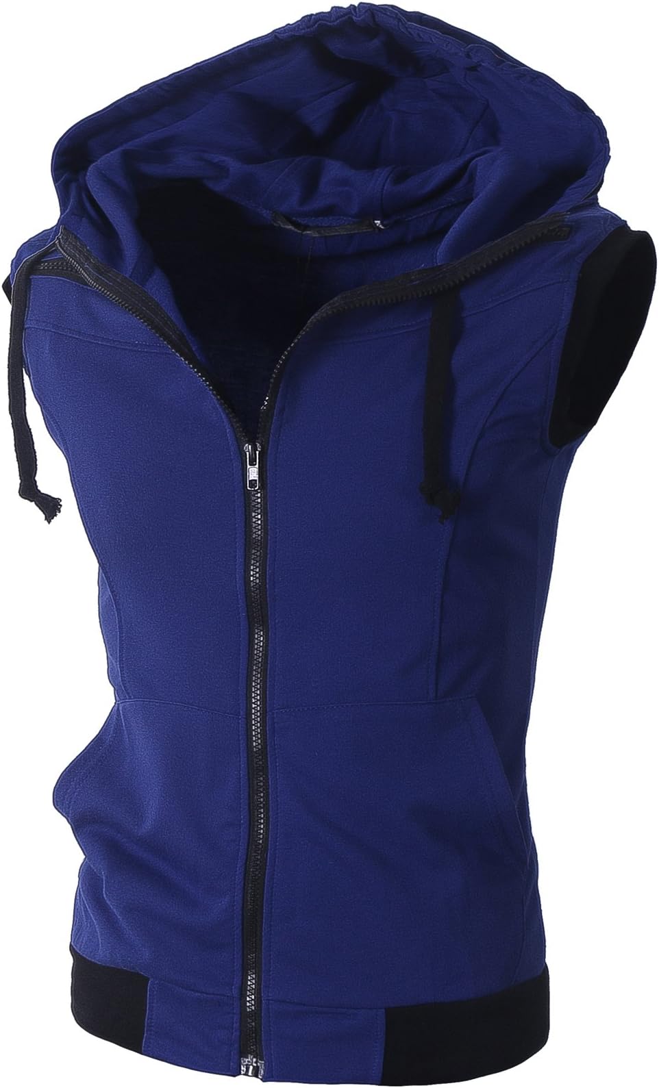 Lende Mens Active Casual Color Blocks Sleeveless Hoodie Zip-up (S, Blue)