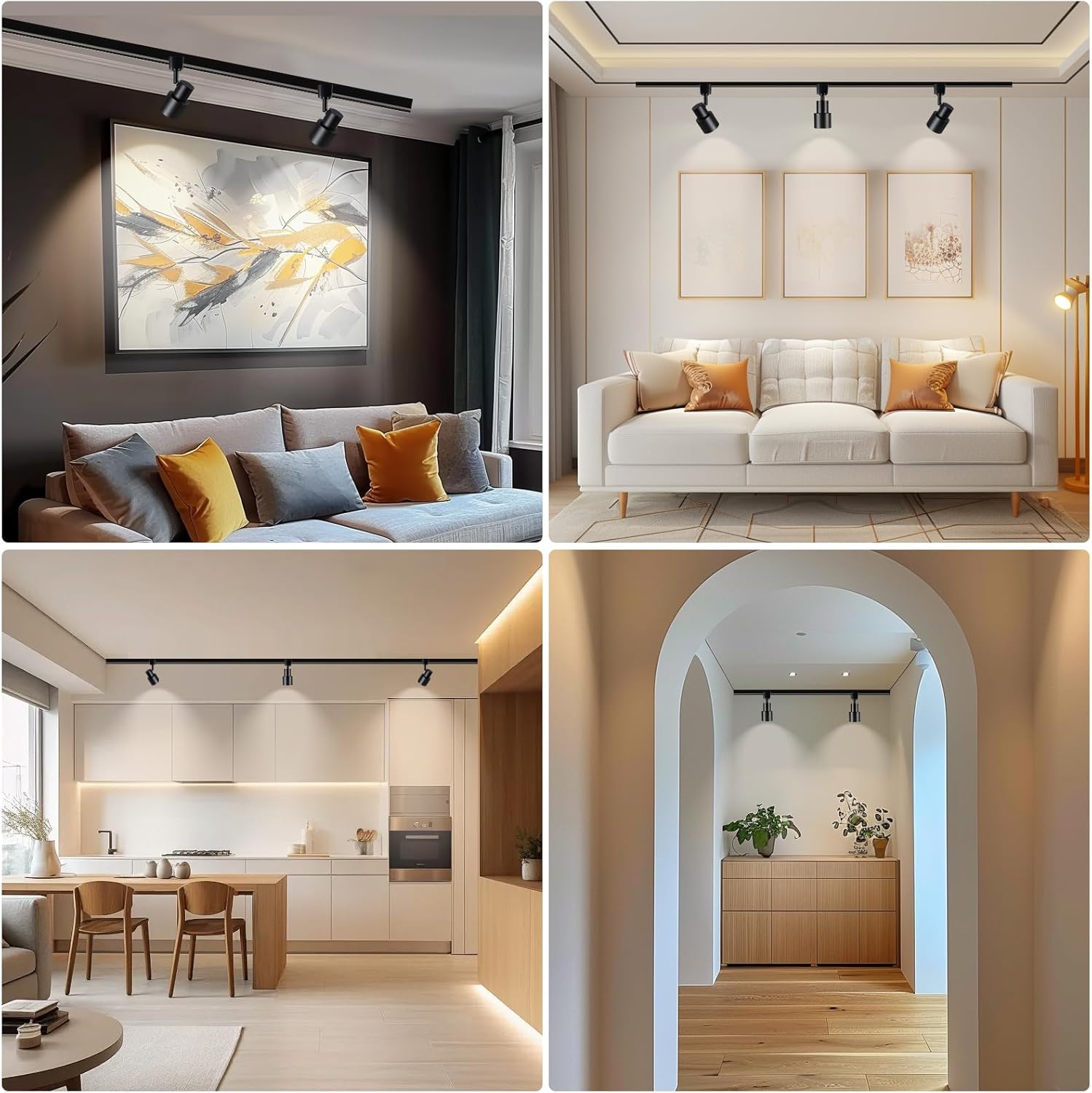 5-Color H Track Lighting Heads, 10W Dimmable LED Track Light Heads, 2700K-6000K Flexible Track Light Replacement Heads Kitchen Track Lighting Fixtures Accent Art Task, CRI90+24° Black 4-Pack