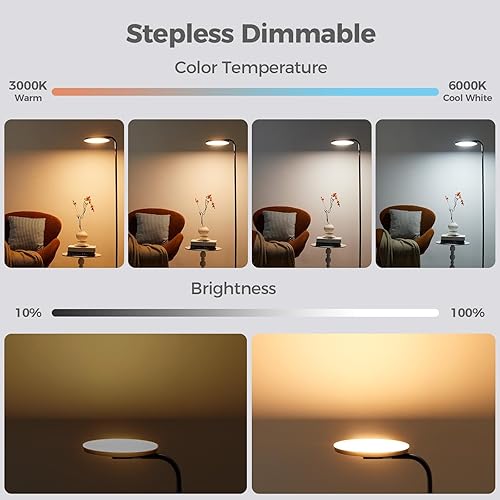 Miniatura 10 de Lámparas de pie LED, lámpara de pie de 36 W, lámpara alta regulable continua con control remoto, lámpara de pie brillante de cabeza giratoria de 350