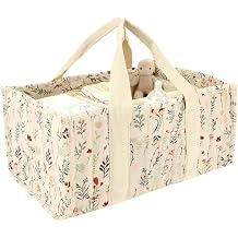 Nappy Caddy Organizer Baby Diaper Caddy for Nappy Station Stylish Storage Basket for Newborn Essentials Baby Shower Present for Girl or Boy Floral Beige