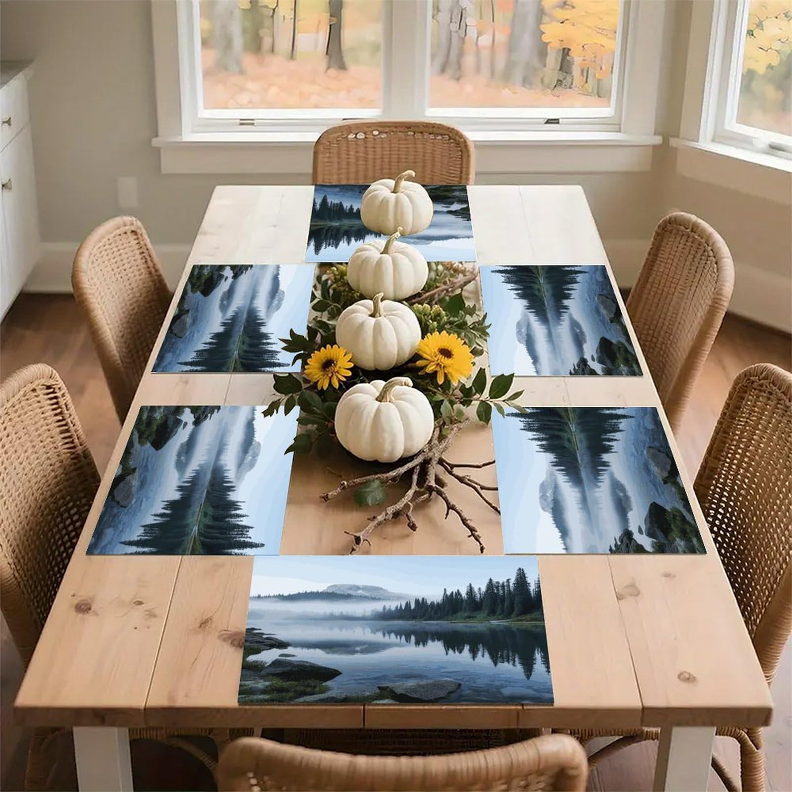Foggy Lake by Mount Rainier Placemats Heat-Resistant Washable Place Mats Anti Slip Dining Table Place Mats Wipeable Dining Table Mats Kitchen Decoration Placemats 17.7’’×11.8’’