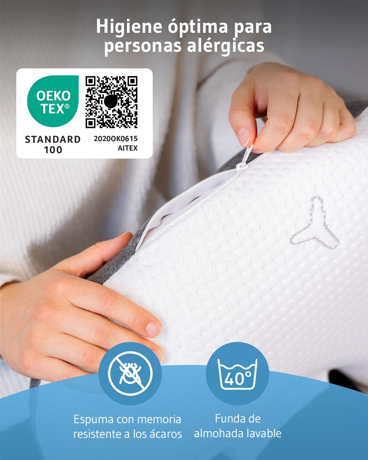 Third of Life Almohada para dormir de lado con tecnología Intense, desarrollada por expertos en sueño, almohada ergonómica de espuma viscoelástica para un sueño tranquilo, almohada cervical HWS