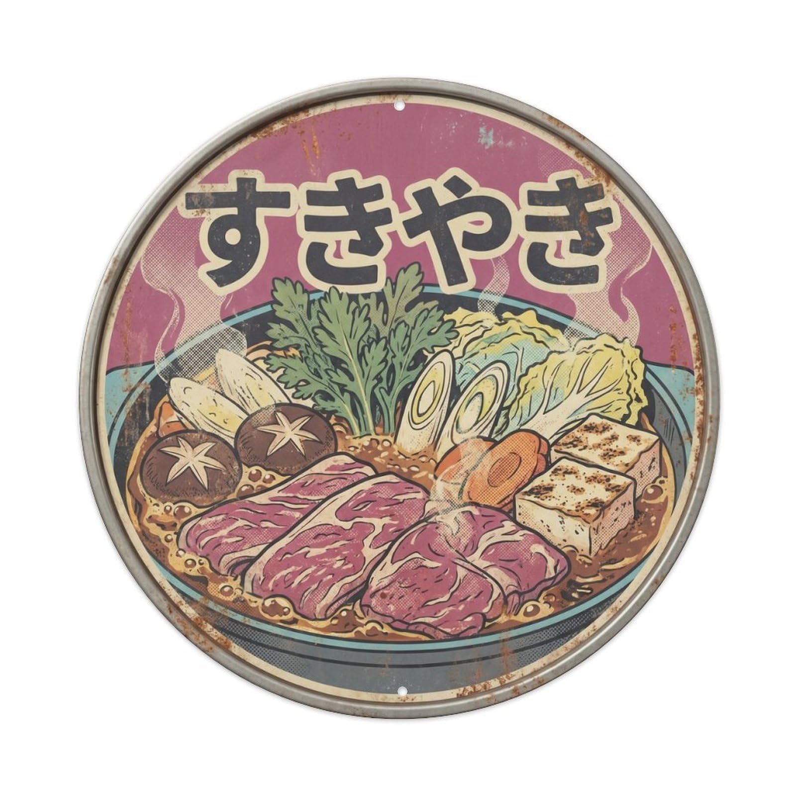 Cxhjca 8X8inch(20X20cm) Japanese Hot Pot Sukiyaki Graphic Screenprint Cuisine Metal Tin Sign