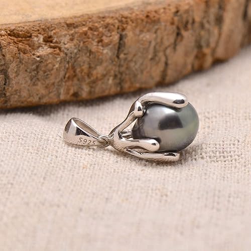 Miniatura 5 de 925 Sterling Silver Semi Baroque Tahitian Black Pearl Artistic Pendant Necklace