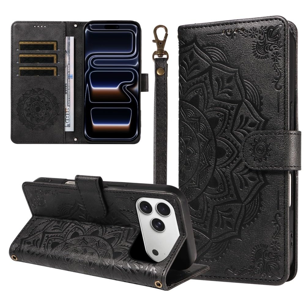 Coque iPhone 17e portefeuille cuir noir rabat intégrale