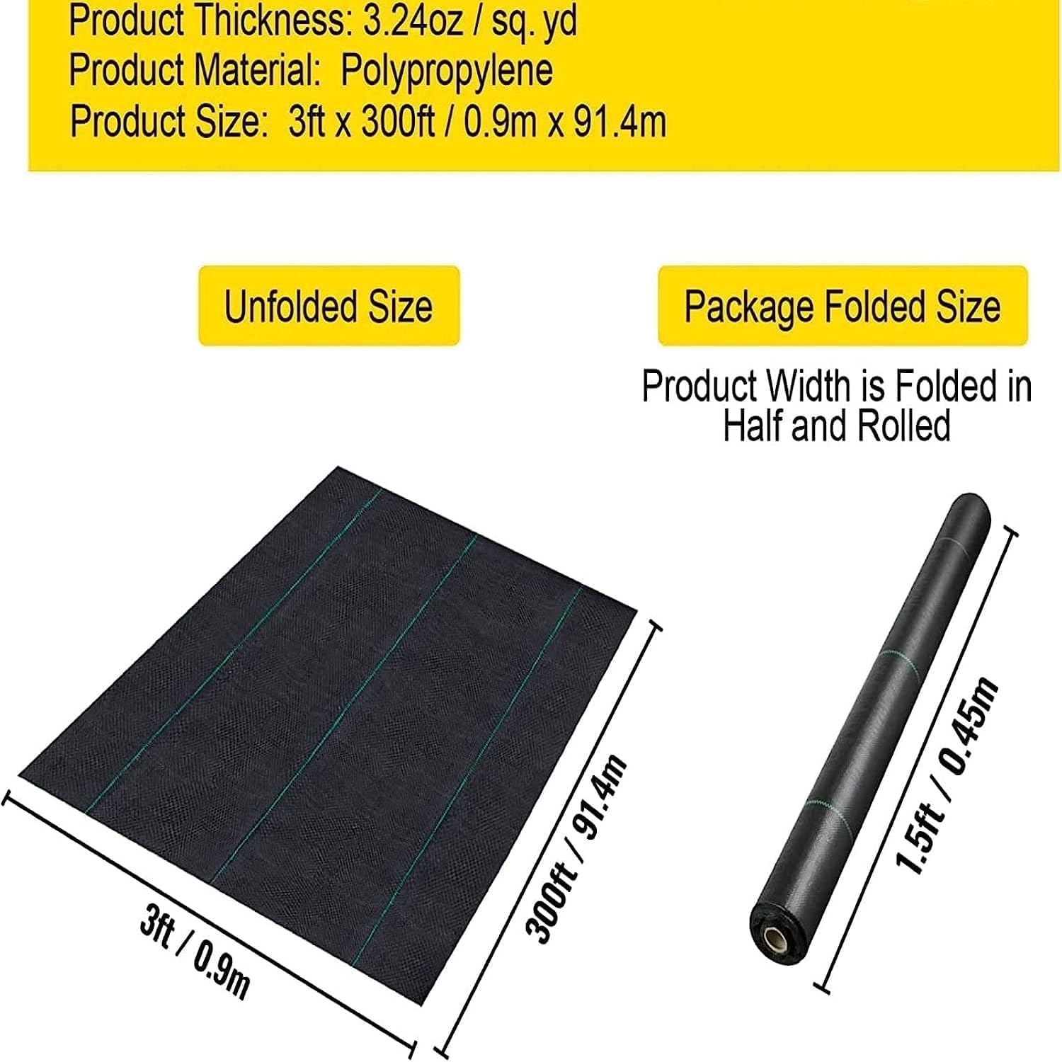 Garvee 3 ft x 300 ft Premium Weed Barrier Landscape Fabric, 3.24 oz Heavy Duty, Weed Control Fabric, High Permeability, Good for Flower Bed, Driveway Fabric and Ground Cover