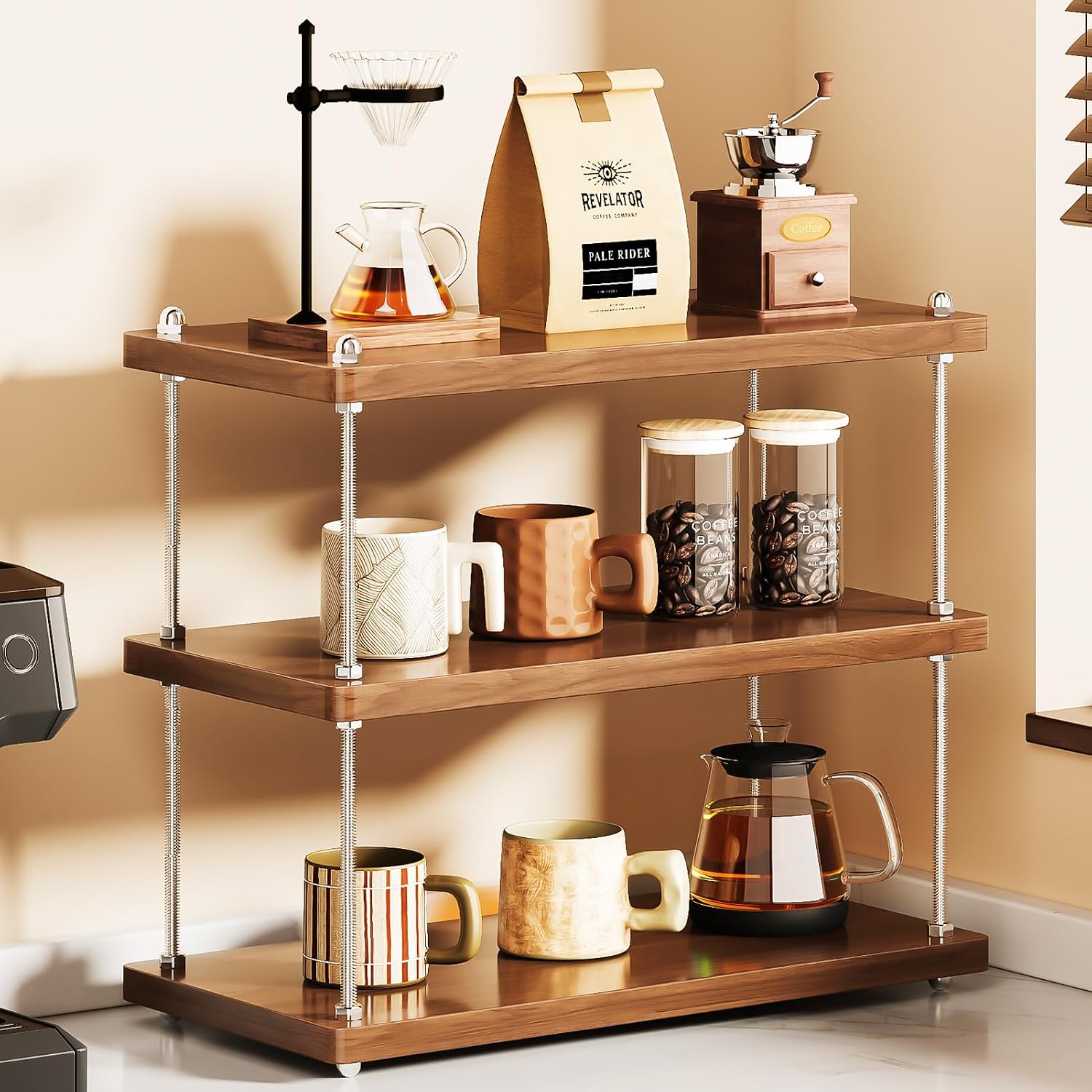 PureBox 3 Tier Coffee Station Organizer Mug Shelf Coffee Bar Accessories