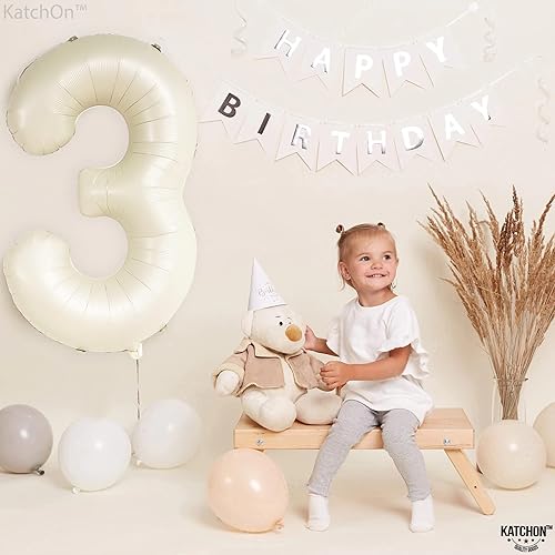 Miniatura 2 de KatchOn Gaint - Globo blanco crema del número 3 40 pulgadas decoración de globos de cumpleaños 3 decoraciones de cumpleaños de 3 años globos de