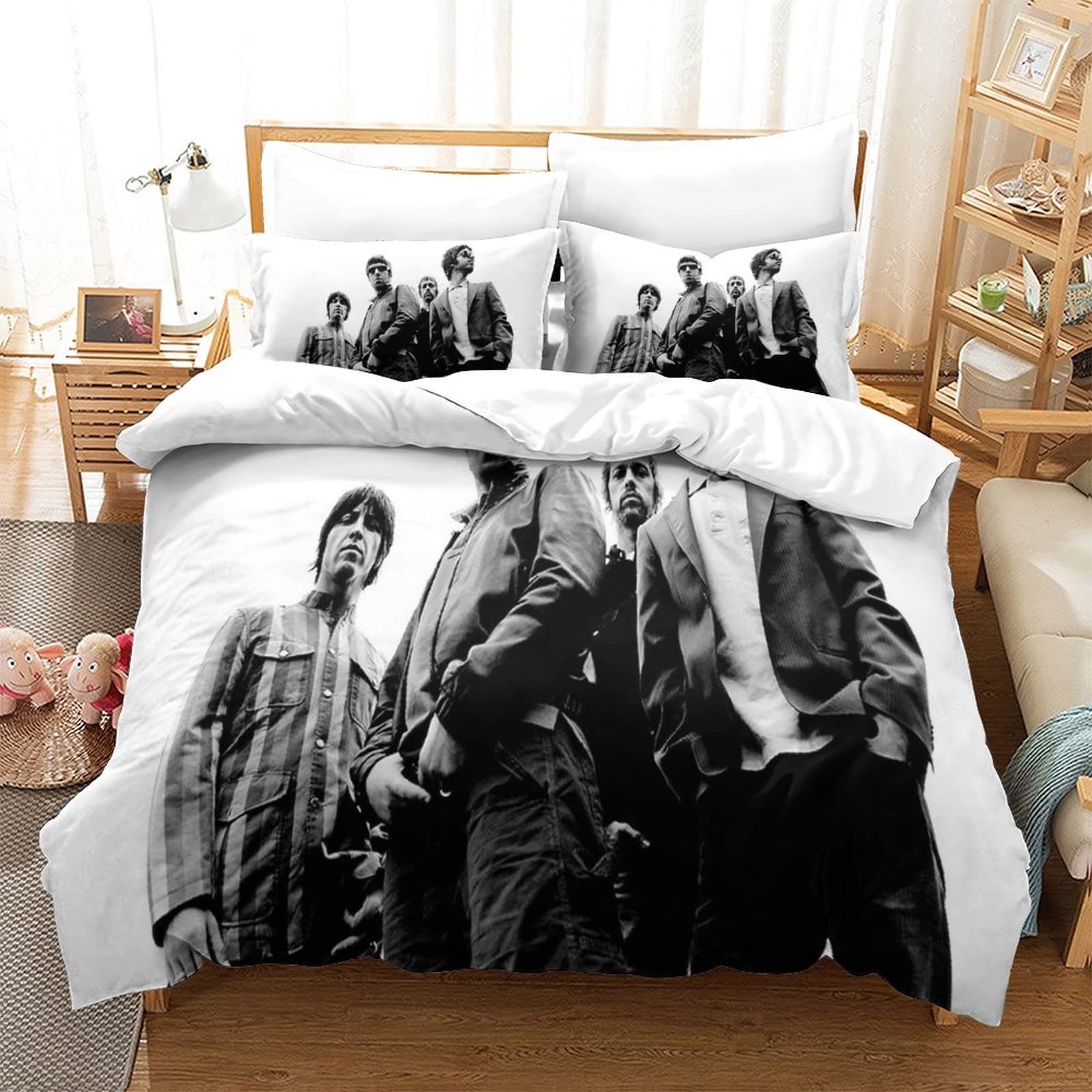Kuokuo Oasis Band Bedding Set Kids Duvet Covers Sets With Pillowcases Home Textile Decor Bedclothes For Girls Boys With Zipper Closure Soft Microfiber 3Pcs Set Single（135x200cm）