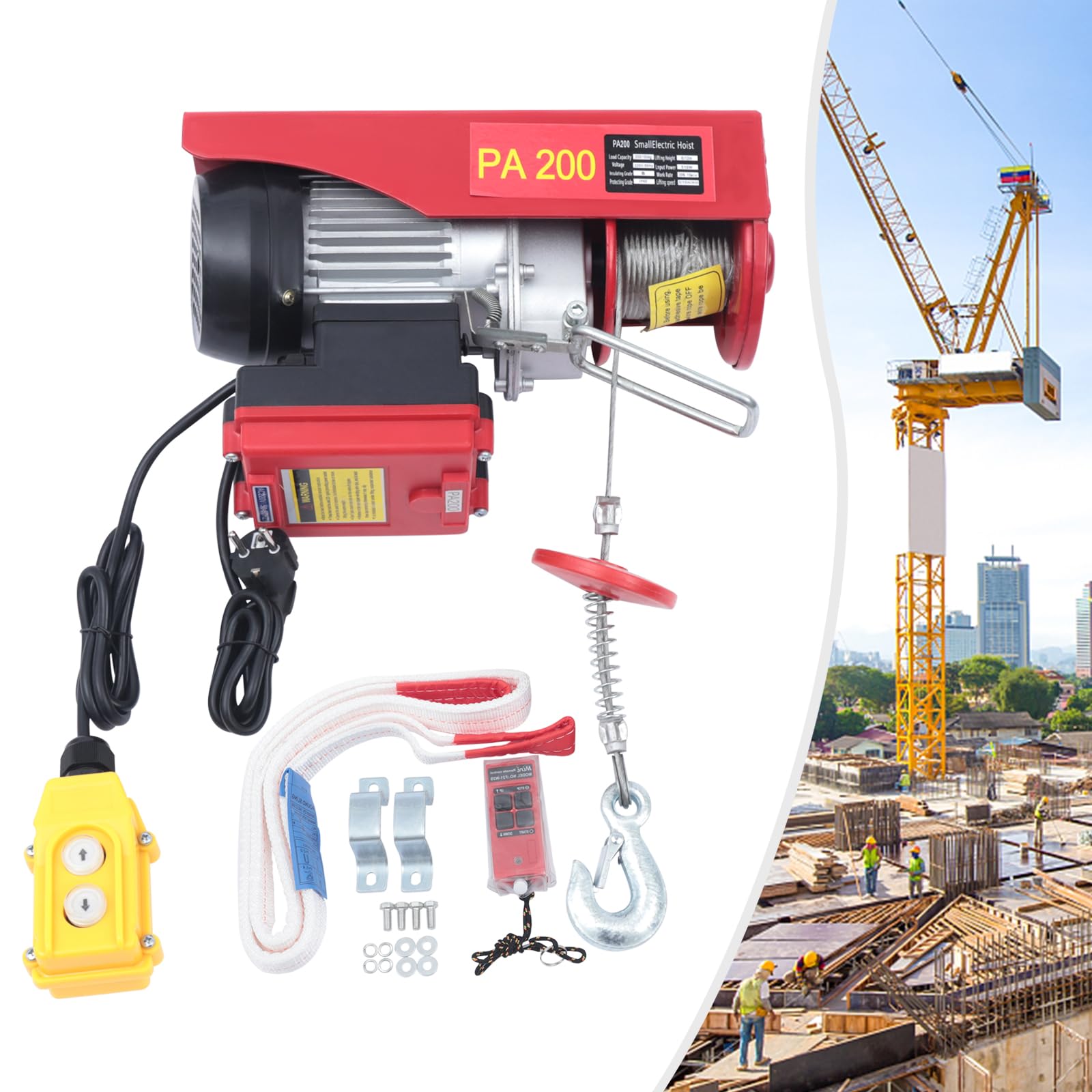 Wciągarka elektryczna, 100 kg do 200 kg, 510 W, elektryczna wciągarka z pilotem zdalnego sterowania, wysokość podnoszenia 6 m – 12 m, podnośnik do rolnictwa, fabryk, stacji dokujących