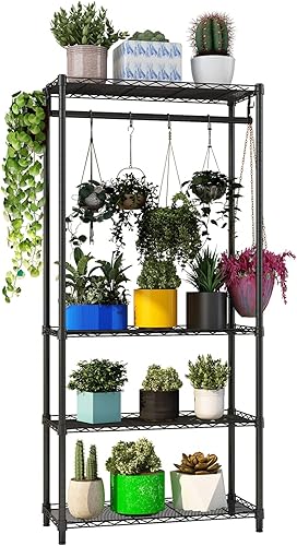 Xiofio Estante para plantas de interior al aire libre, soporte de metal para plantas, soporte para plantas de nivel, estantes ajustables para