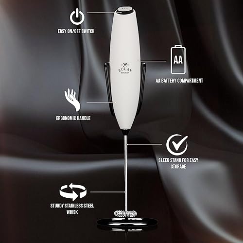 Vista 866 de Zulay Kitchen - Espumador de leche de mano con pilas AA Duracell: batidora de bebidas resistente para café, latte, capuchino y más, color aurora