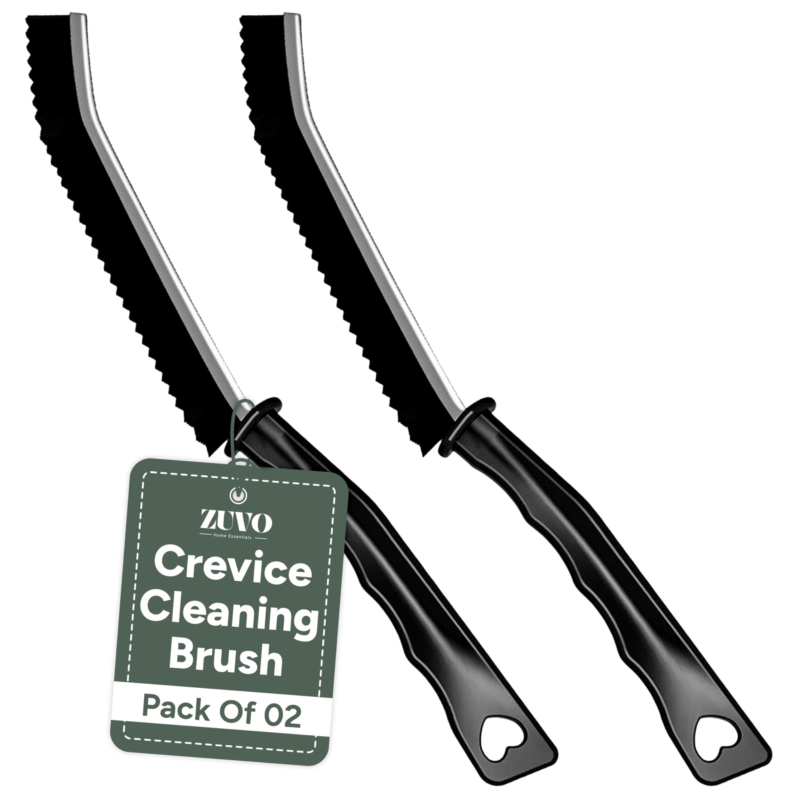 Zuvo Crevice Cleaning Brush Set (2 Pack) – Hard Bristle Gap & Grout Cleaning Tool with Long Handle – Window, Tile & Kitchen Scrubber -XL