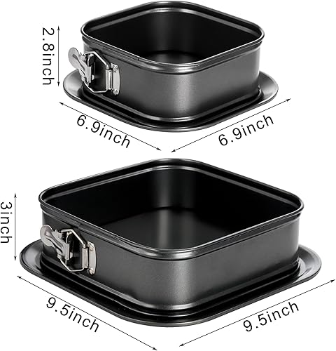 Miniatura 2 de SOUJOY Juego de 2 moldes para tartas Springform, molde cuadrado antiadherente para tartas de queso, molde para pasteles con parte inferior