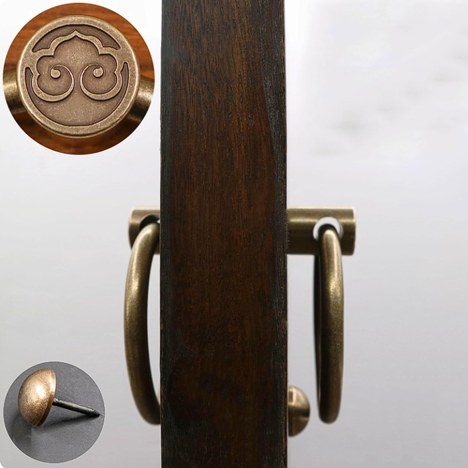 Chinese Style Solid Brass Single Hole Door Ring, Antique Bronze Ruyi Pattern Double-Sided Pull Handle for Wooden Doors Handle(8cm)