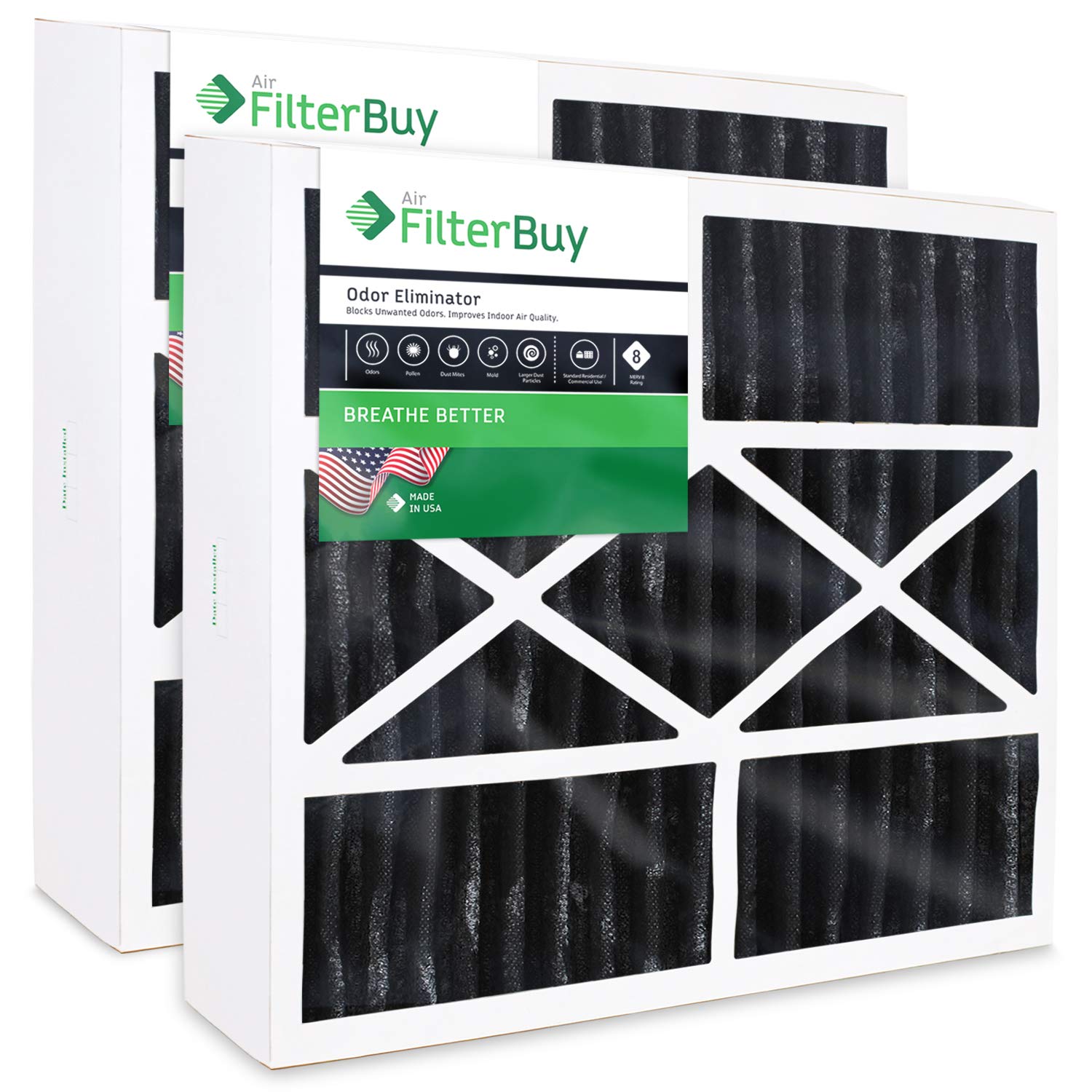 Filterbuy 20x25x5 Air Filter MERV 8 Odor Eliminator (2-Pack), Pleated HVAC AC Furnace Air Filters w/Activated Carbon for Trion Air Bear and More (Actual Size: 19.63 x 24.13 x 4.88 Inches)