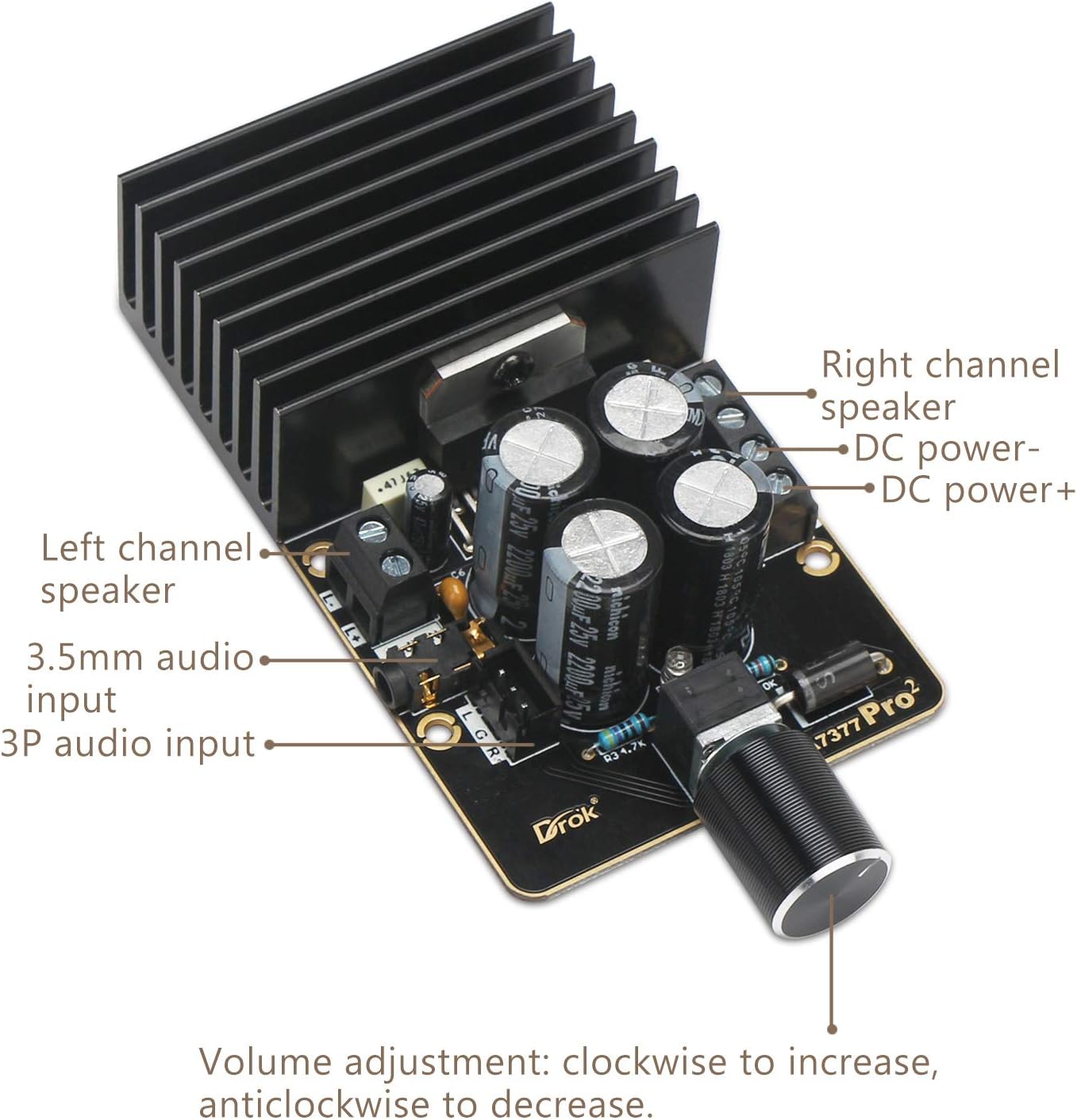 Exclusive Power Amplifier Module, DROK 30W+30W Class AB Digital Audio Stereo Amp Board, DC 12V Dual Channel 2.0 TDA7377 Immersion Gold Car Speaker Amplify Chip with Case and Shielded Cable for Sound System DIY