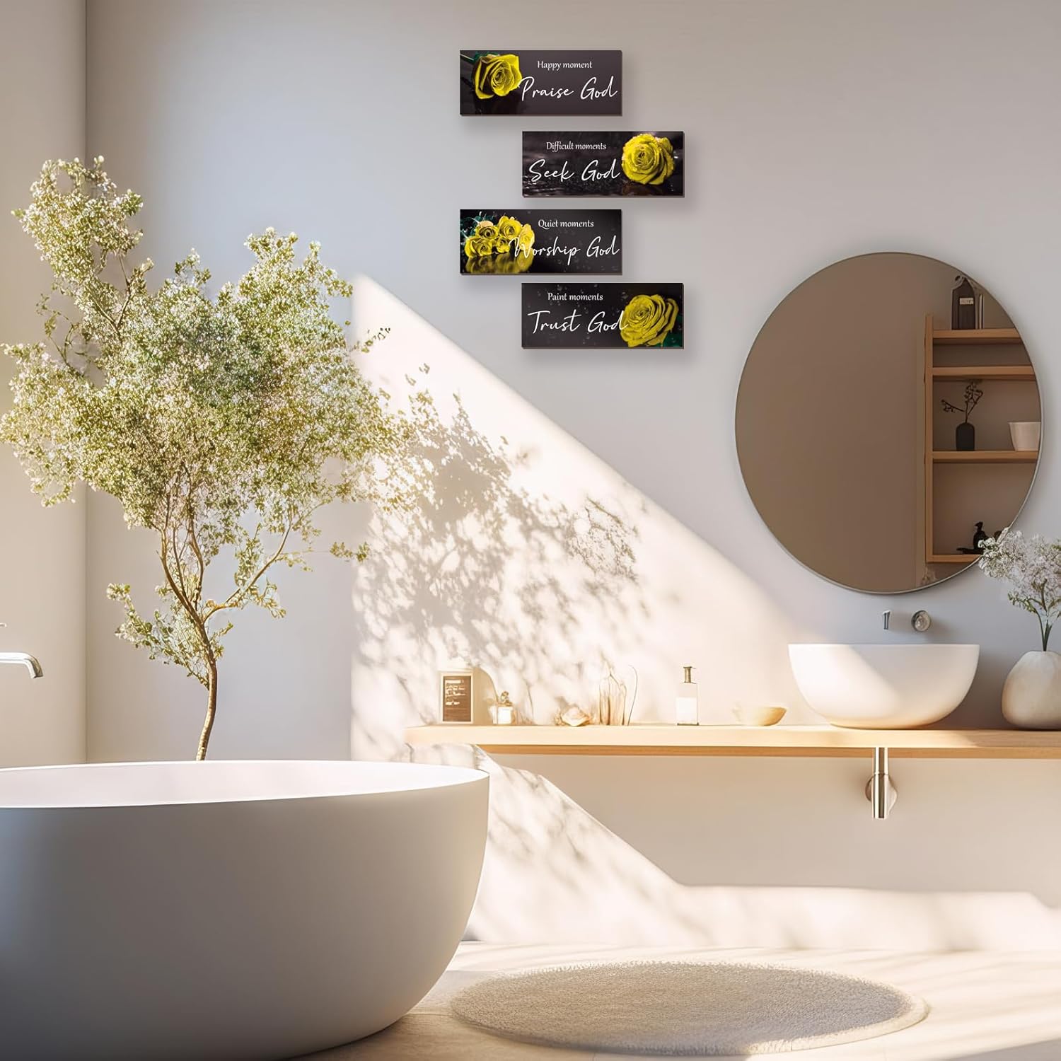 ONIZHITY 4Pcs Yellow Bathroom Decor Yellow Wall Decor Religious Bible ...
