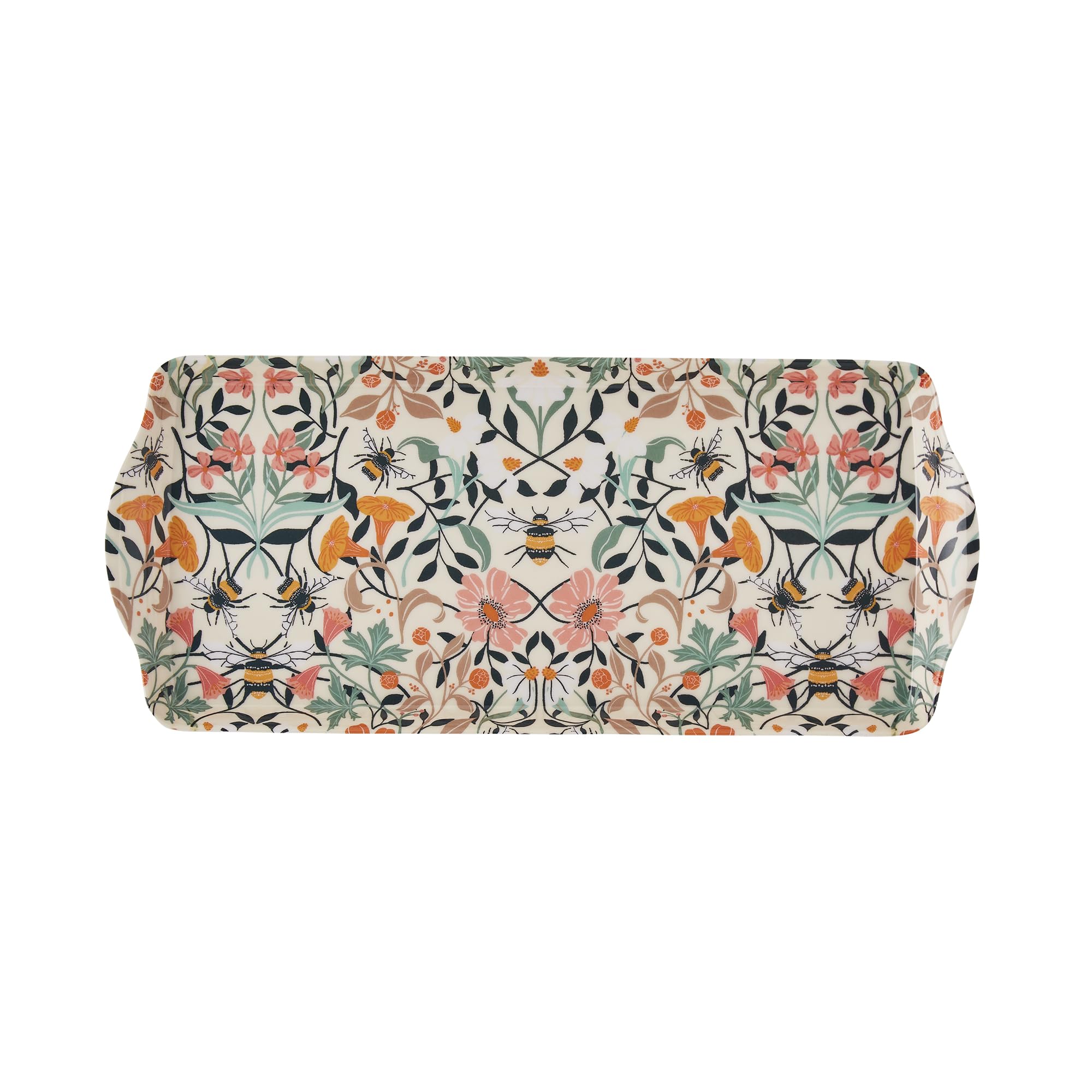 Ulster Weavers - Bumblebee & Floral Tea Tray (39 x 17 x 2.5cm) - Dishwasher Safe - Plastic Serving Tray - Kitchen Accessories - Bumblebee Gifts - Serving Tray/Dinner Tray/Tray for Eating On Lap