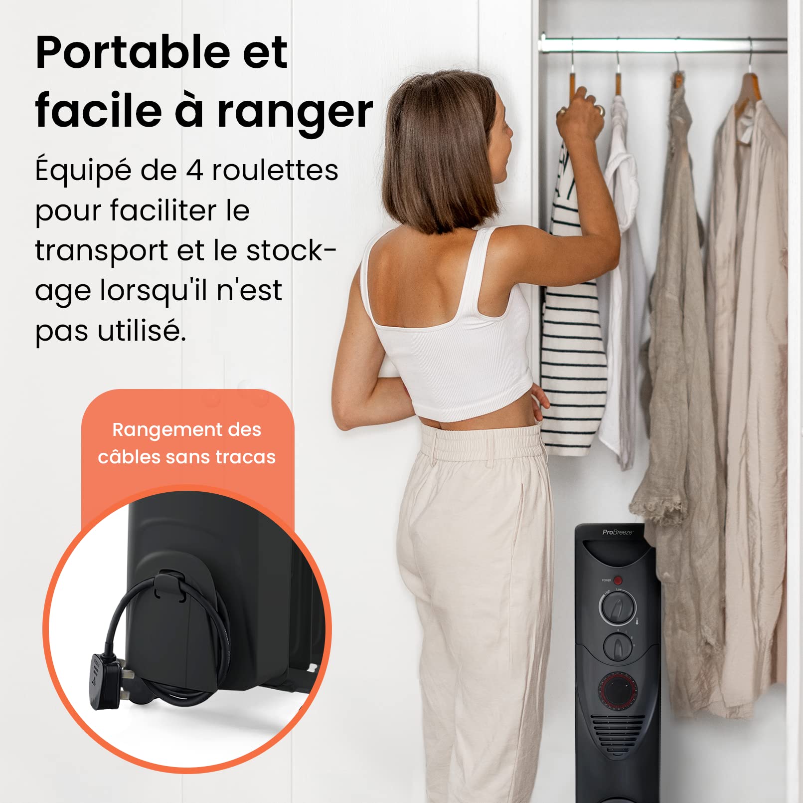 Pro Breeze Radiateur à bain d'huile 2500W, 11 éléments - Chauffage électrique portable avec Minuterie intégrée, 3 niveaux de chaleur, Thermostat réglable, Caractéristiques de sécurité intégrées - Noir