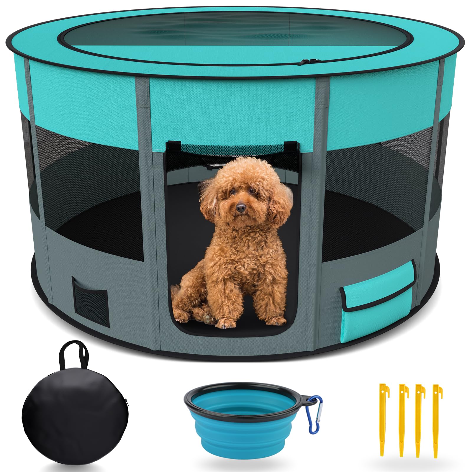 Dog Playpen Indoor, Portable Pet Playpen, Foldable Cat Playpen, Dog Cat Puppy Playpen Exercise Kennel Tent Crate for Small Animals, Great for Indoor Travel Camping 43"