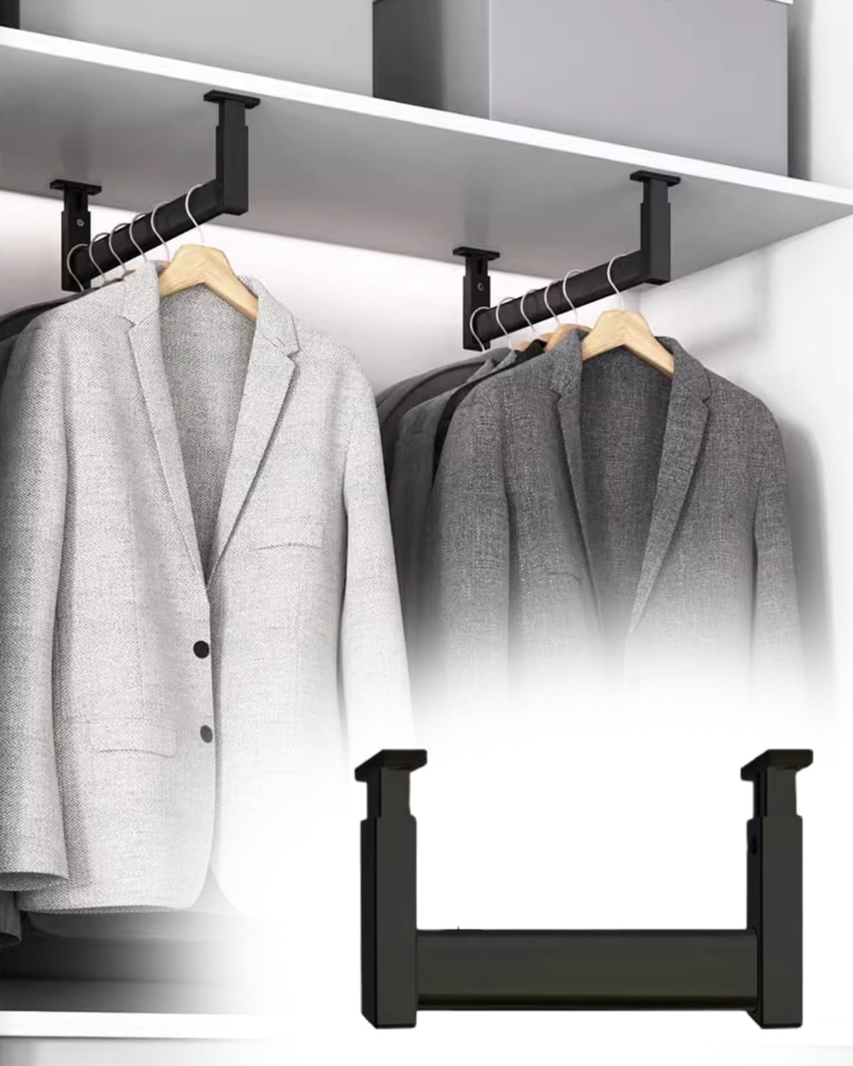 Closet Rods Closet Rod Top Mount Wardrobe Bars for Hanging Clothes,Under Cabinet Hanger(Black,30cm(11 3/4") Black)