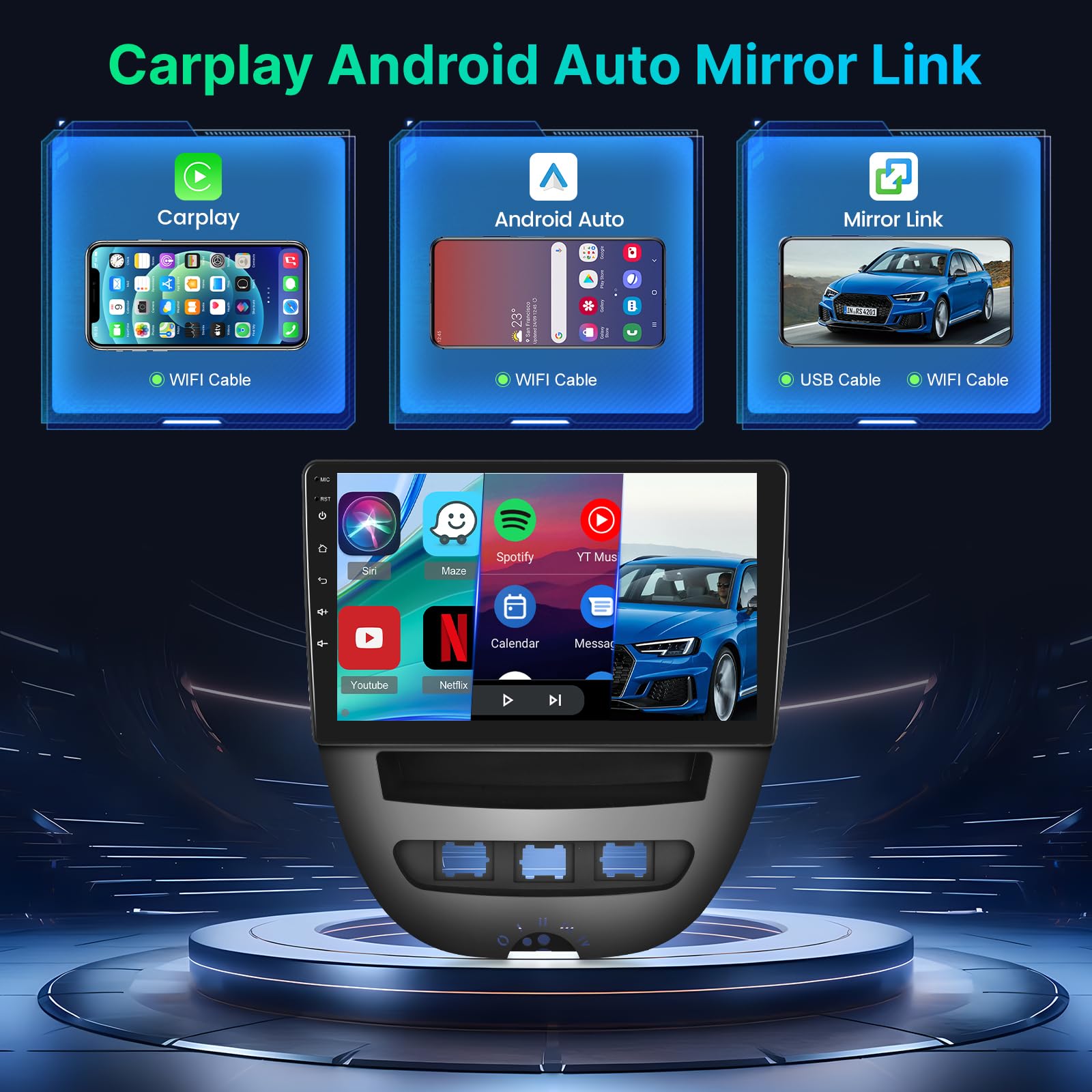 [2+64G] Autoradio Android per Peugeot 107 / Citroen C1 / Toyota Aygo 2005-2014 con Wireless Carplay e Android Auto - 10.1 Pollici Touchscreen Radio con WiFi GPS DSP SWC