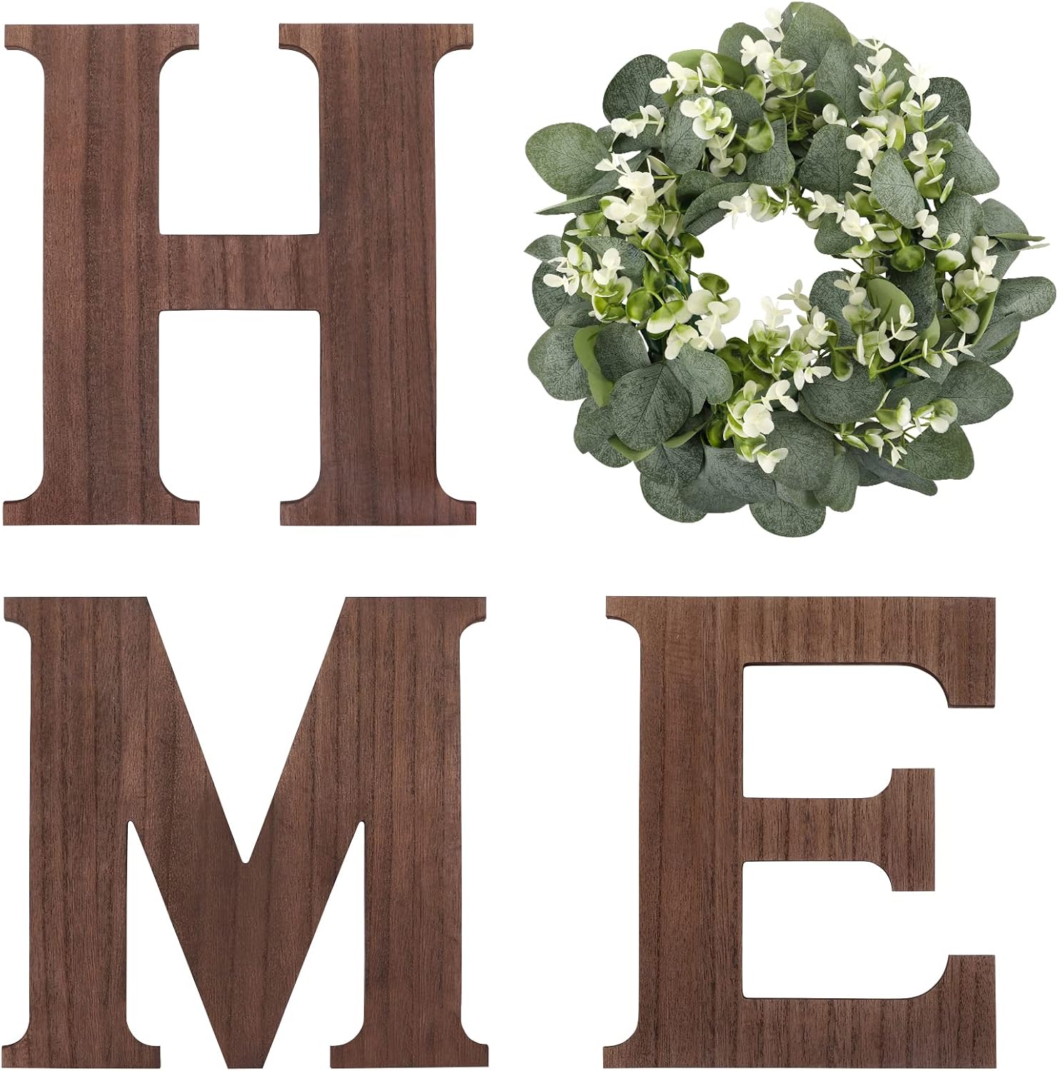 WXBOOM Home Sign Wall Decor Home Letters for Wall with Artificial Eucalyptus Wreath, Rustic Farmhouse Wall Decor Hanging Home Letters Decor for Living Room Entryway Housewarming