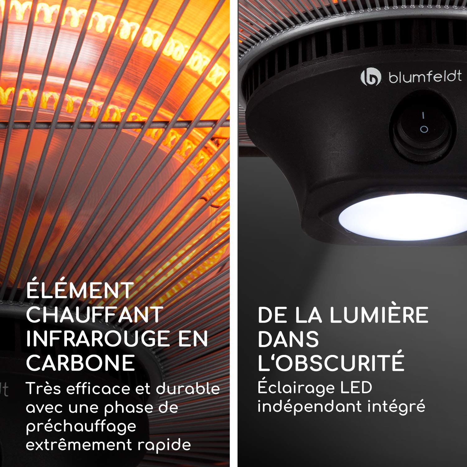 Blumfeldt Heat Square - promiennik podczerwieni z pilotem, tarasowy promiennik ciepła, 800-2000 W, technologia IR ComfortHeat, do użytku na zewnątrz, LED, czarny