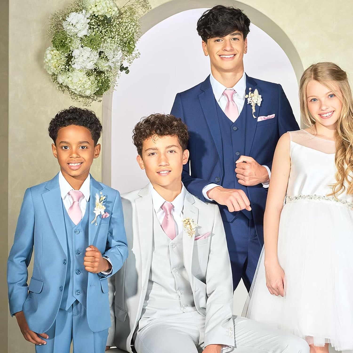 ORBITRAY Boys Suit 3 Piece Slim Fit Kids Tuxedo Suit Formal Wedding Outfit Blazer Vest Pants Set