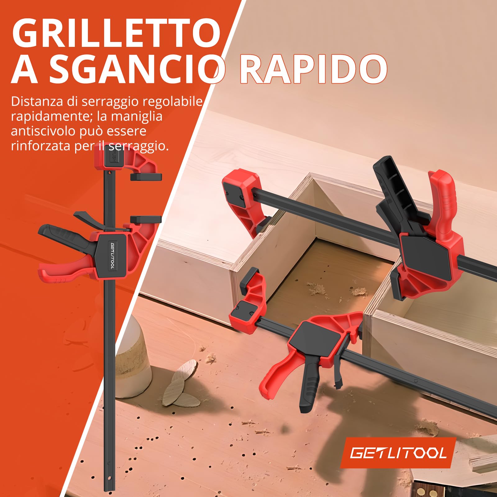 GETLITOOL Paio 12-Inch Morsetti a Barra da Falegname con Serraggio 165LBS/75kg 31cm, 2 in 1 2X12" F-Bar/Spargitore a Sgancio Rapido per Lavorazione Legno con Binario in Acciaio al Carbonio