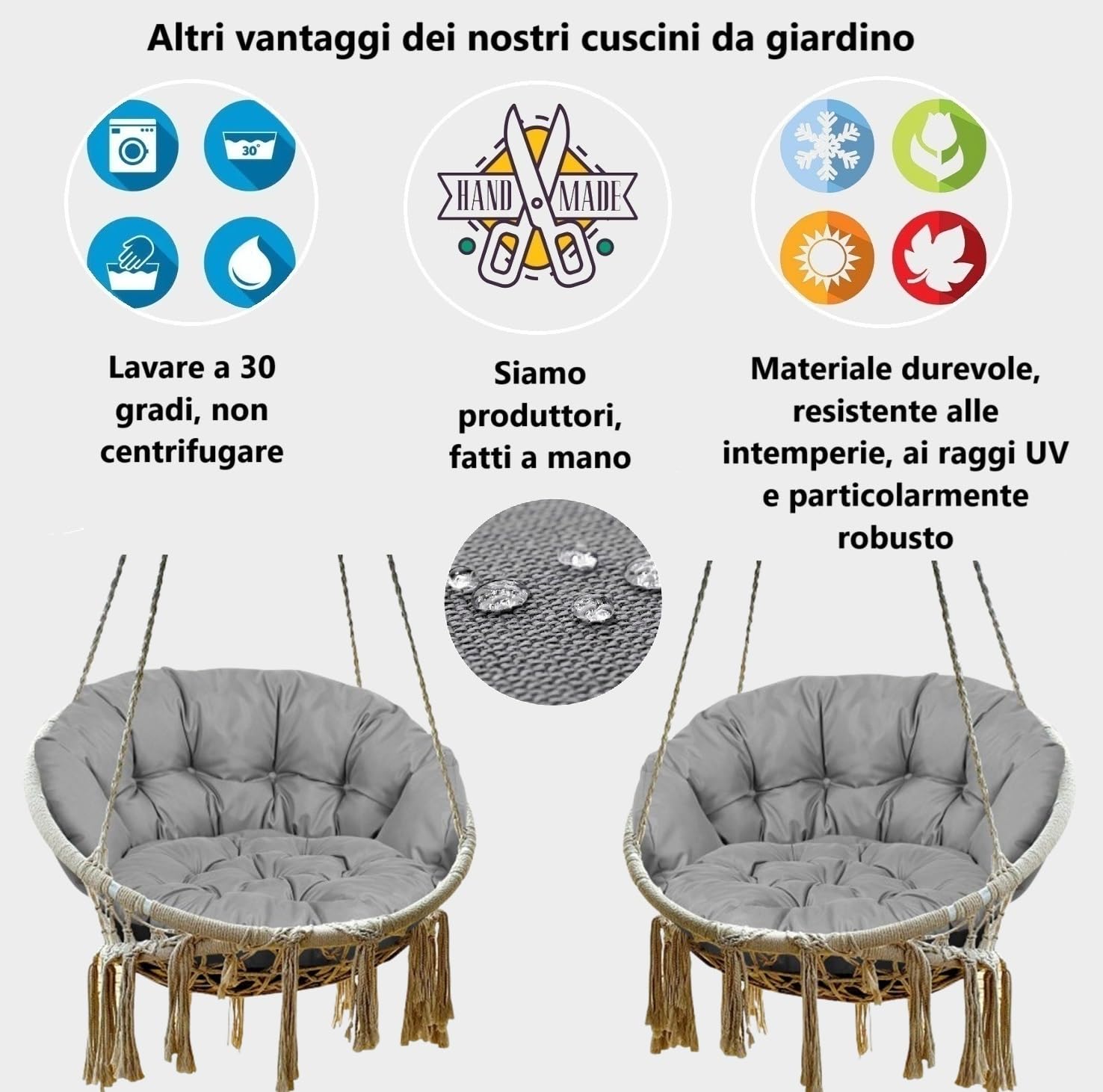 Cuscino per sedia a dondolo, cuscino imbottito per cestino sospeso, 122 x 40 cm, trapuntato
