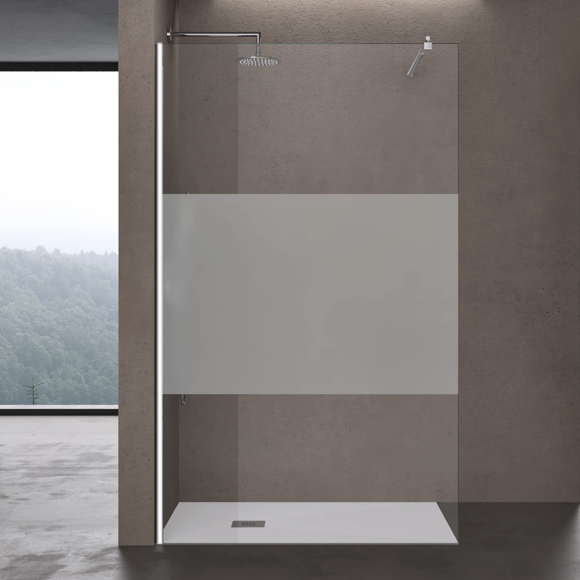 doporro Luxus Duschwand für Dusche Duschabtrennung 120x200cm Walk-In Dusche 8mm ESG-Sicherheitsglas Milchglas-Streifen inkl. Nanobeschichtung Bremen01MS