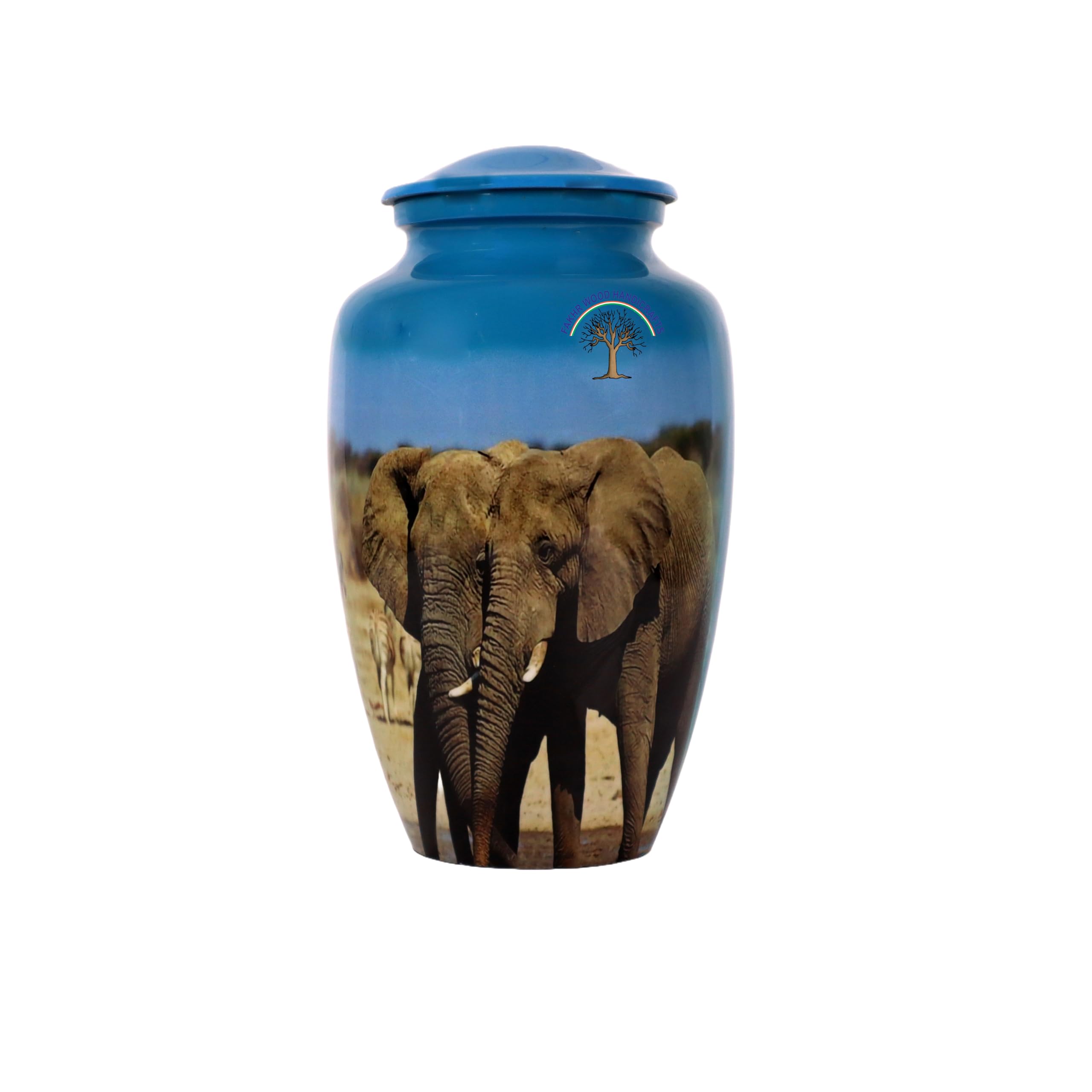 Metal Cremation Memorial Urn for Funeral Burial & Home, Ashes Storage Jar Container, Printed Decorative Urn for Your Loved One Pet Ashes (2 Elephant)