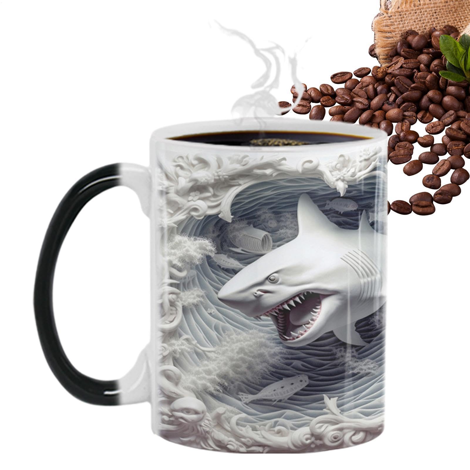 Taza de tiburón que cambia de color el regalo original de cerámica mágica para cumpleaños