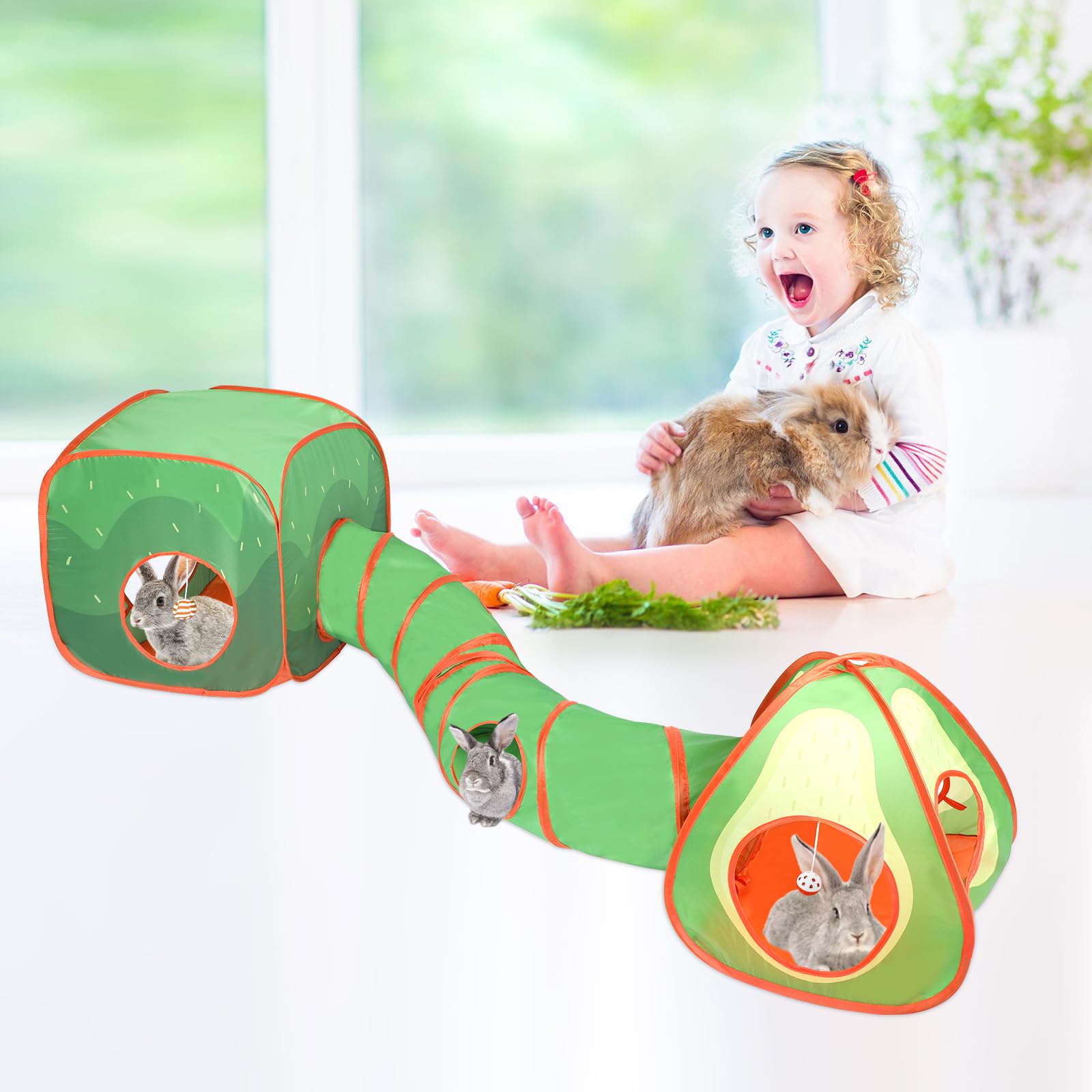 BWOGUE Tunnels et tubes pliables pour lapins et cubes pliables pour aire de jeux pour petits animaux - Cachette d'activité pour lapins nains, lapins, cochons d'Inde, chaton (avocat)