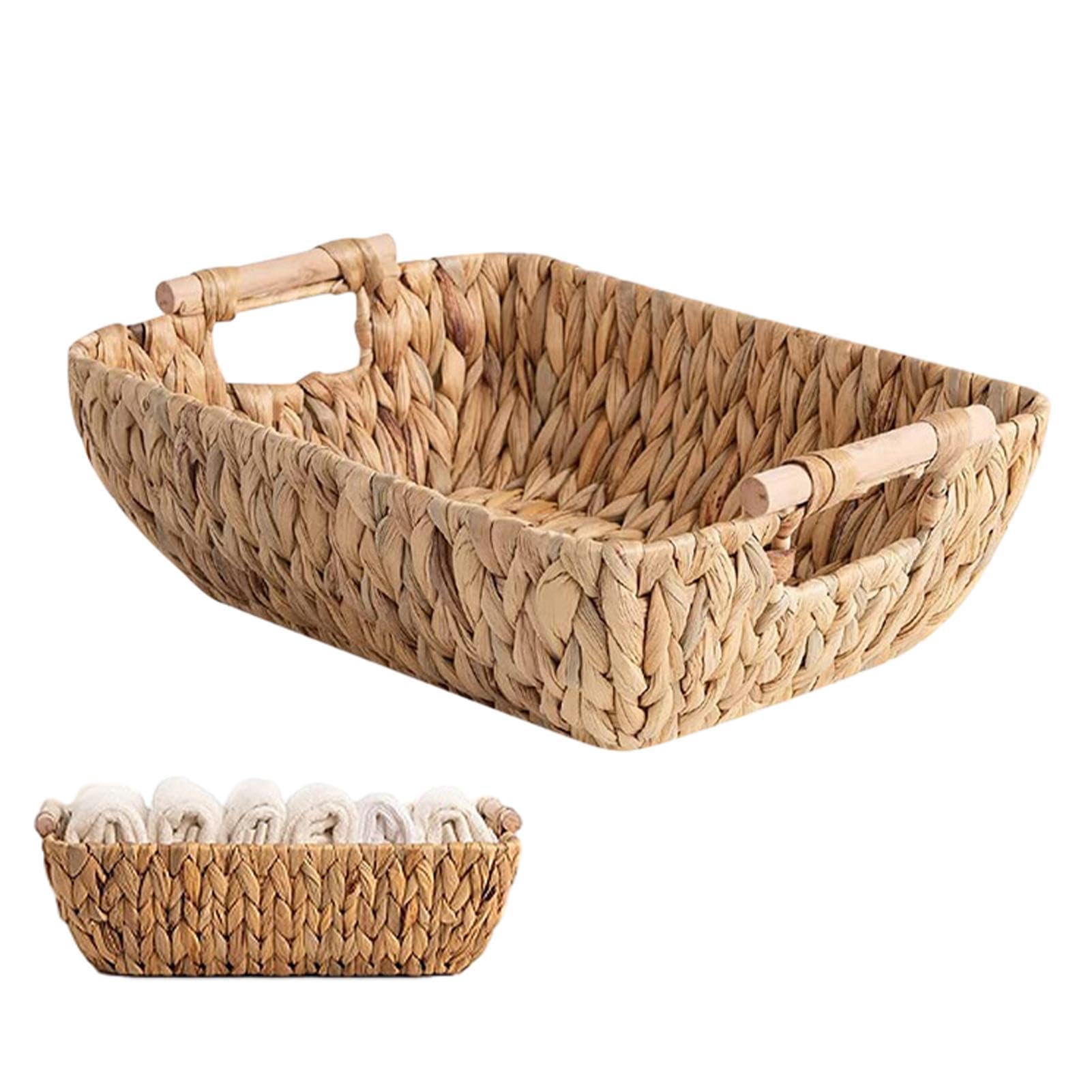 Panier De Rangement En Osier NiHome - Idéal Pour Papier Toilette Et Rangement Salle De Bain - Design Fin Avec Poignées