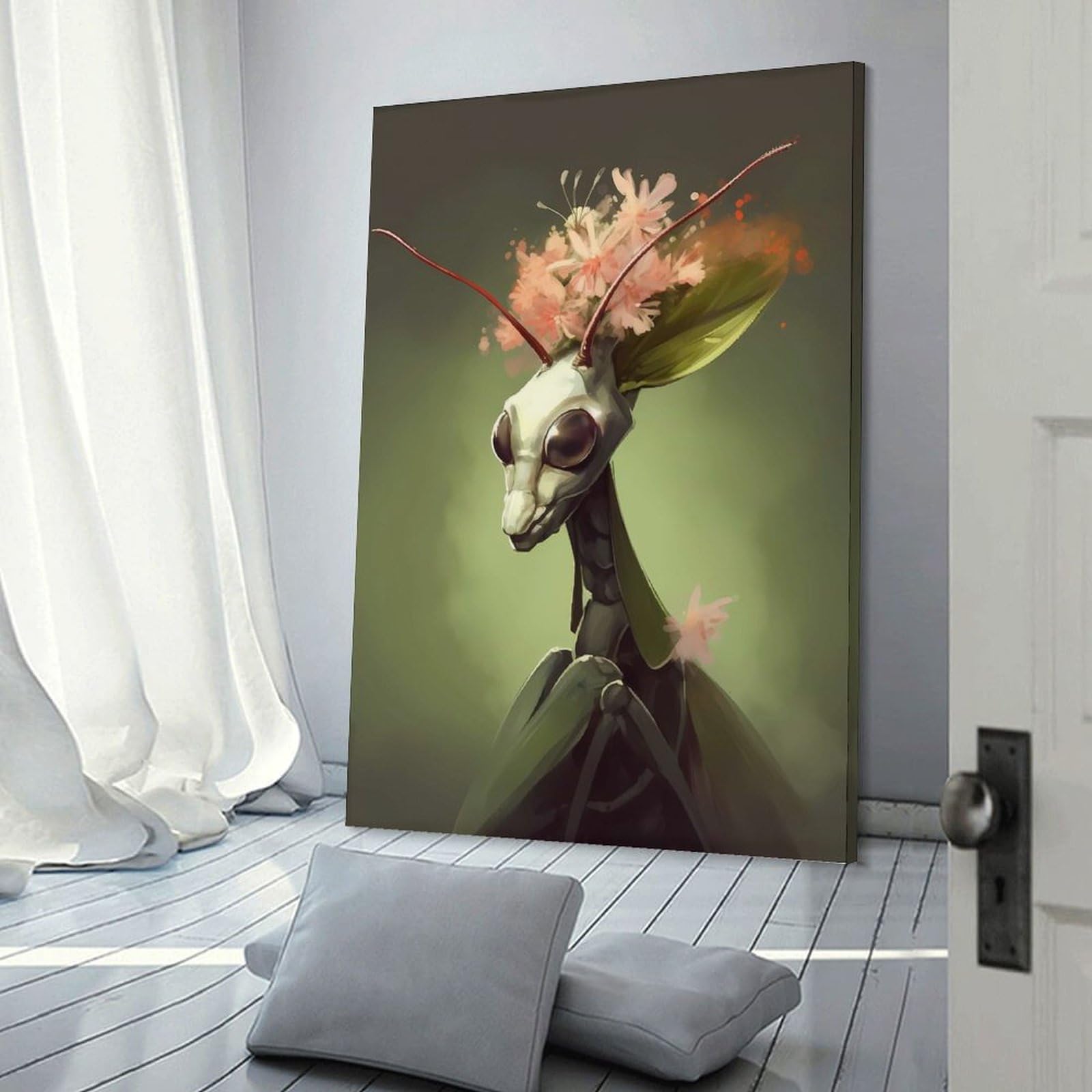 Junmoney Praying Mantis Mythos Canvas Wall Decor 08x12inch(20x30cm), for Calm Bedrooms, Home Corners Or Flats, A Warm Accent for Relaxed Interiors
