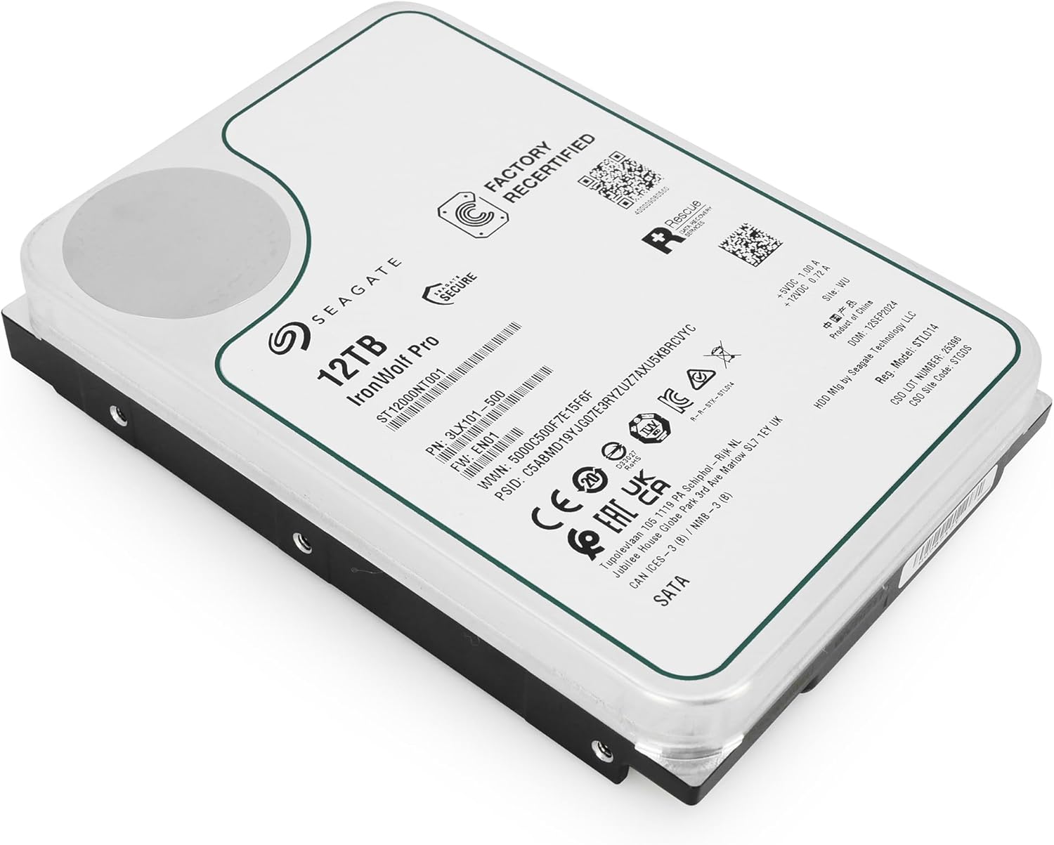 Seagate IronWolf Pro, 12 TB, Enterprise NAS Internal HDD –CMR 3.5 Inch, SATA 6 Gb/s, 7,200 RPM, 256 MB Cache for RAID Network Attached Storage (ST12000NT001) (Renewed)