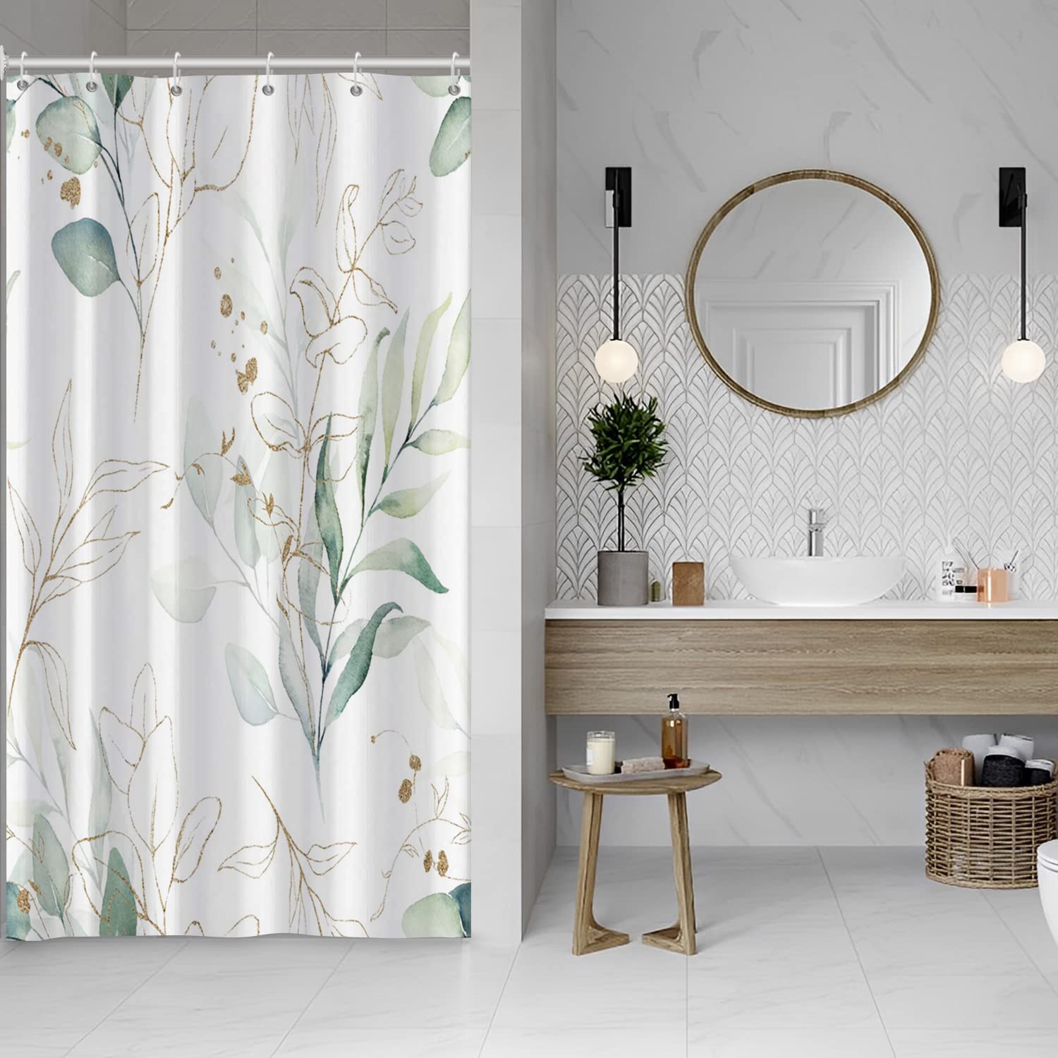 Herbst-Duschvorhang Mit Kürbis & Eukalyptus – 180 X 180 Cm, Polyester | Inkl. 12 Haken Für Badezimmer-Deko