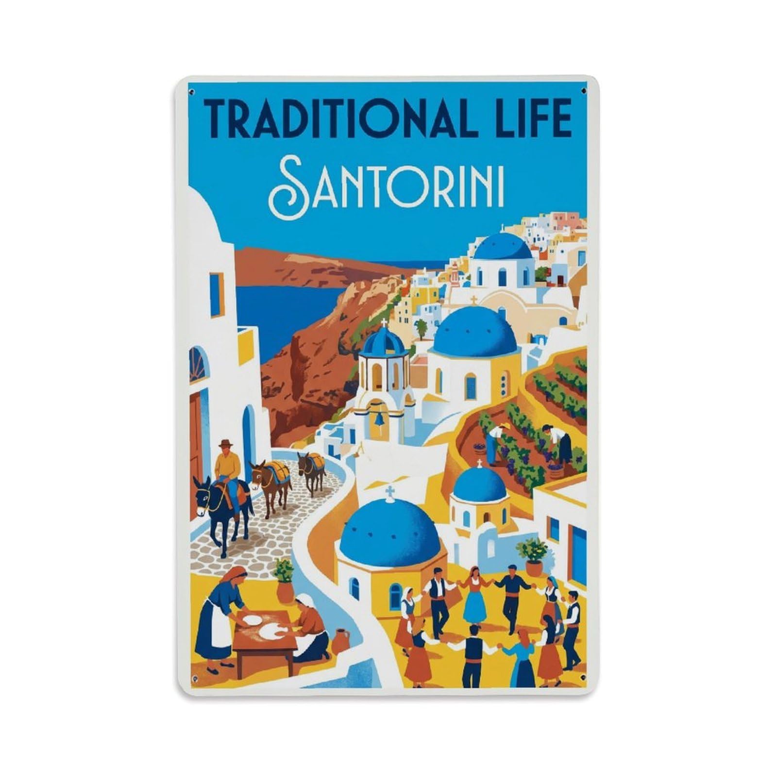Gead 8X12inch Style Vintage Travel Santorini Traditional Life Metal Tin Sign