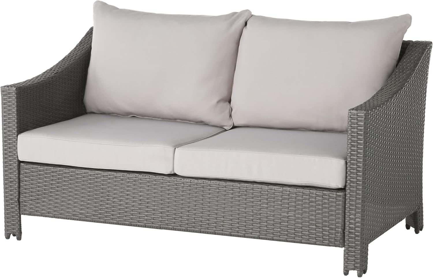Christopher Knight Home Antibes Outdoor Wicker Loveseat and Table Set with Water Resistant Cushions, 2-Pcs Set, Grey / Silver