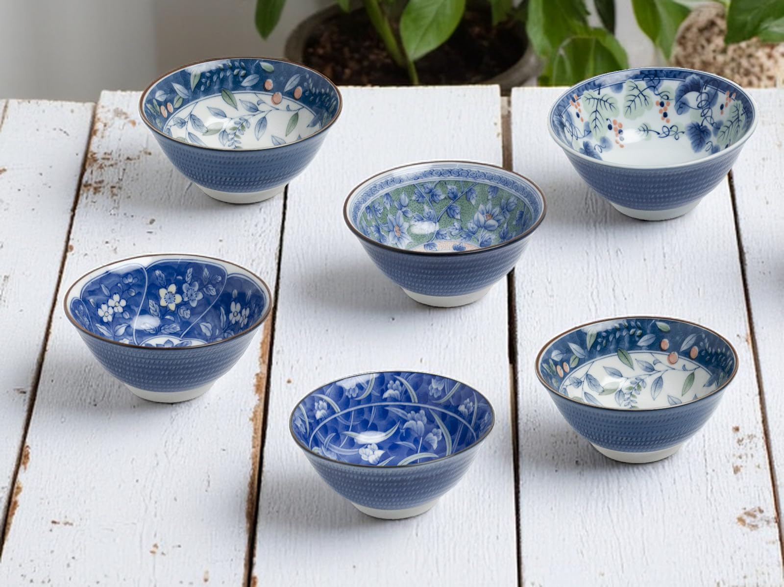 Japan-Bowls AsiATICA - Lot de 6 bols à ramen en porcelaine de 15 cm - Bol asiatique de qualité supérieure pour riz, pâtes, tapas, udon, céréales - Ensemble de bols à soupe avec designs japonais