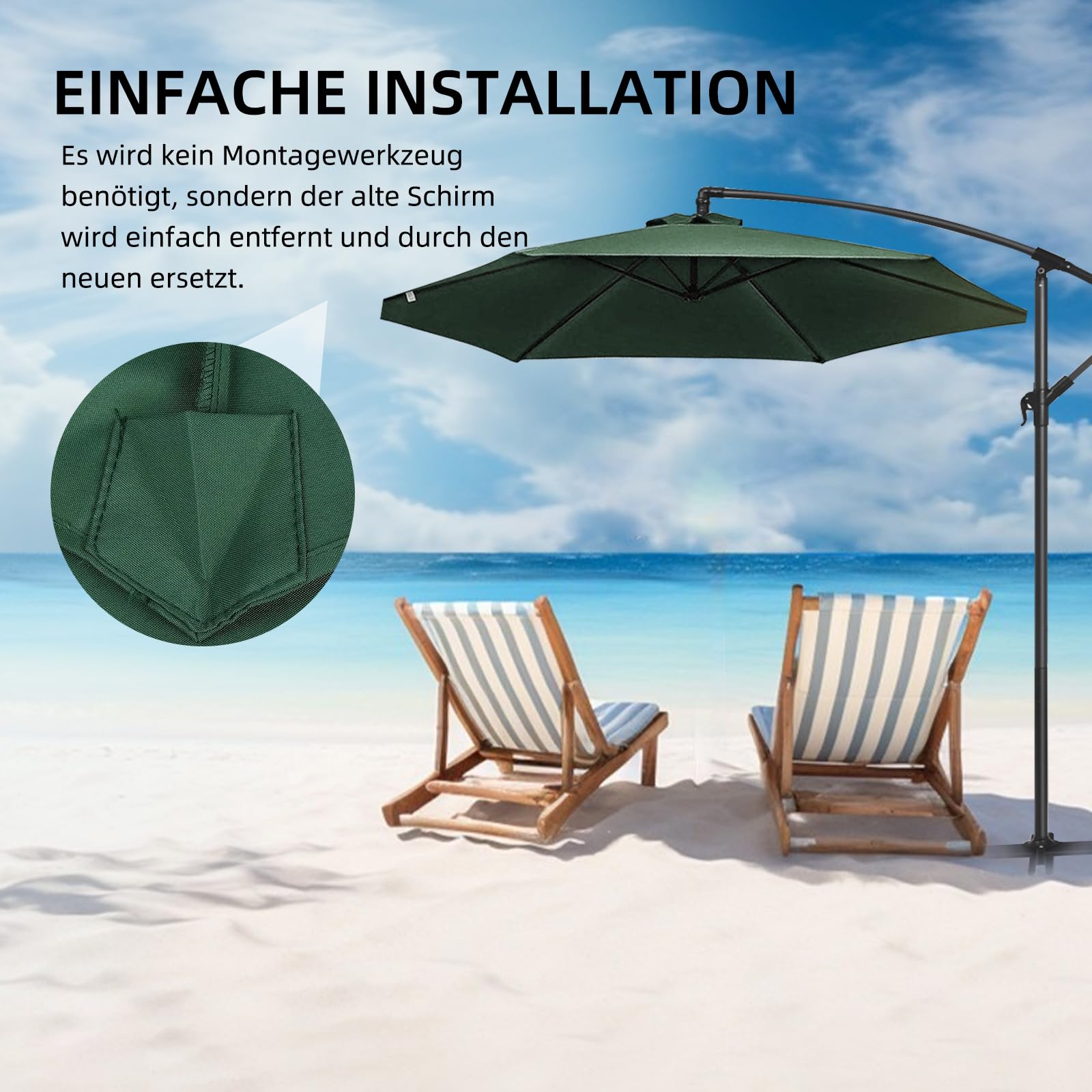 Copertura di ricambio per ombrellone da esterno, protezione UV 30+, 2,7 m/3 m, per giardino, cortile, spiaggia