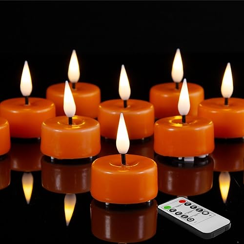 Miniatura 8 de Eywamage Juego de 10 velas votivas de cera roja sin llama con pilas remotas, velas votivas LED parpadeantes