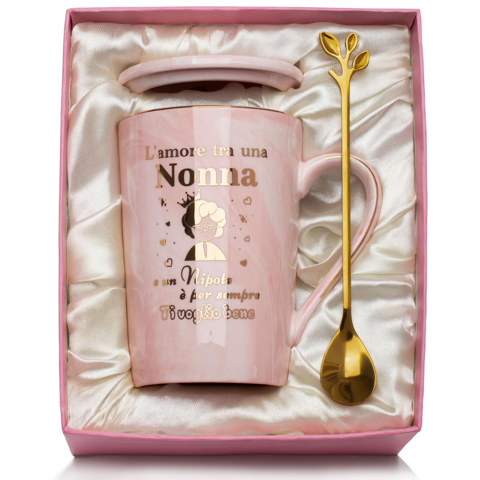 Set Regalo Per Nonna E Nonno – Tazza In Ceramica 330 Ml Con Scritta + Cucchiaio In Acciaio Inciso – Ideale Per Natale, Festa Della Mamma E Del Papà