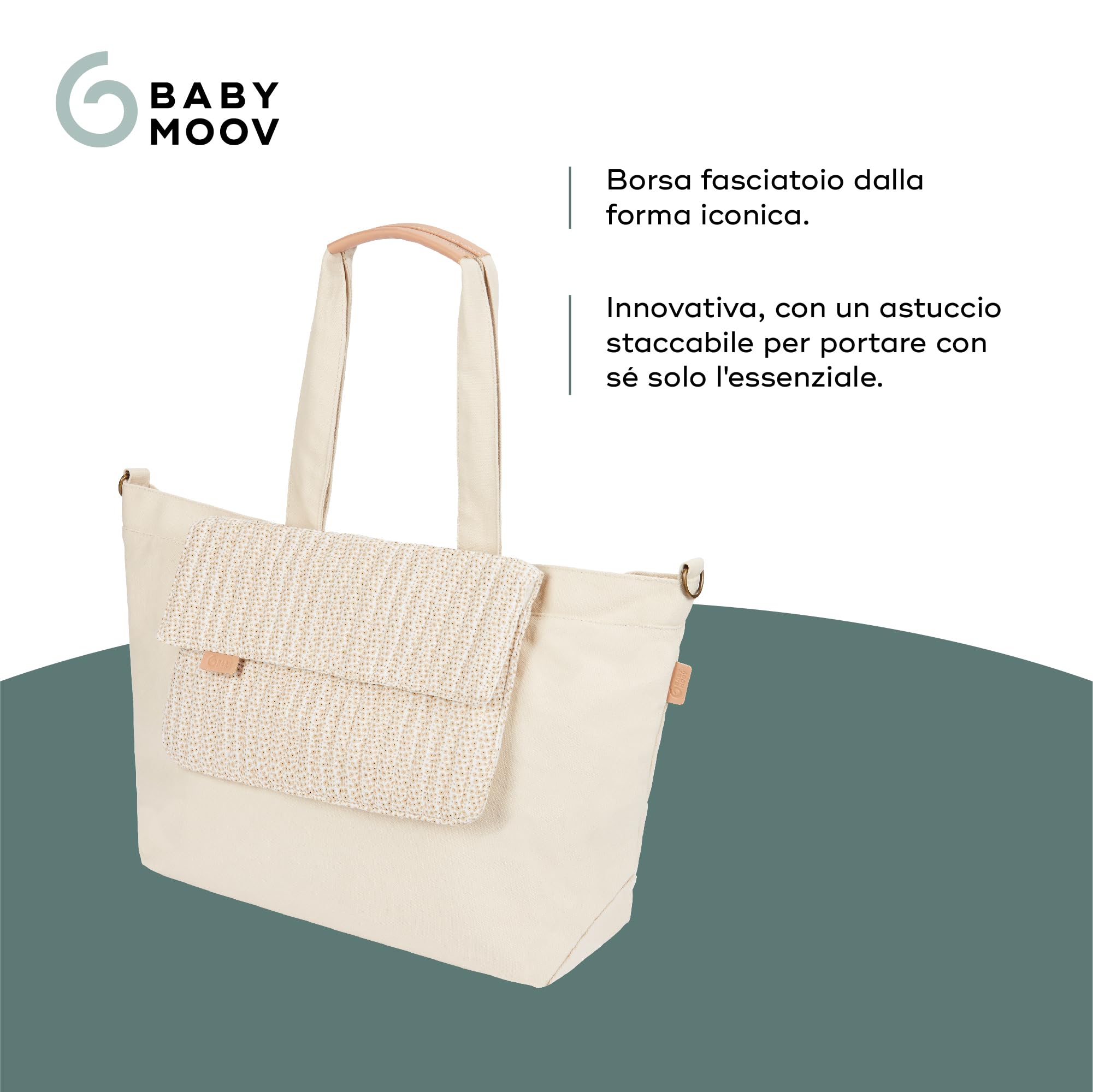 Babymoov Borsa Fasciatoio Tote Bag - Borsa grande formato da 35L - Multiuso - Numerosi scompartimenti - Fasciatoio, Attacchi per passeggini - Tracolla inclusa - 2in1, Pochette da 3L staccabile - Bloom